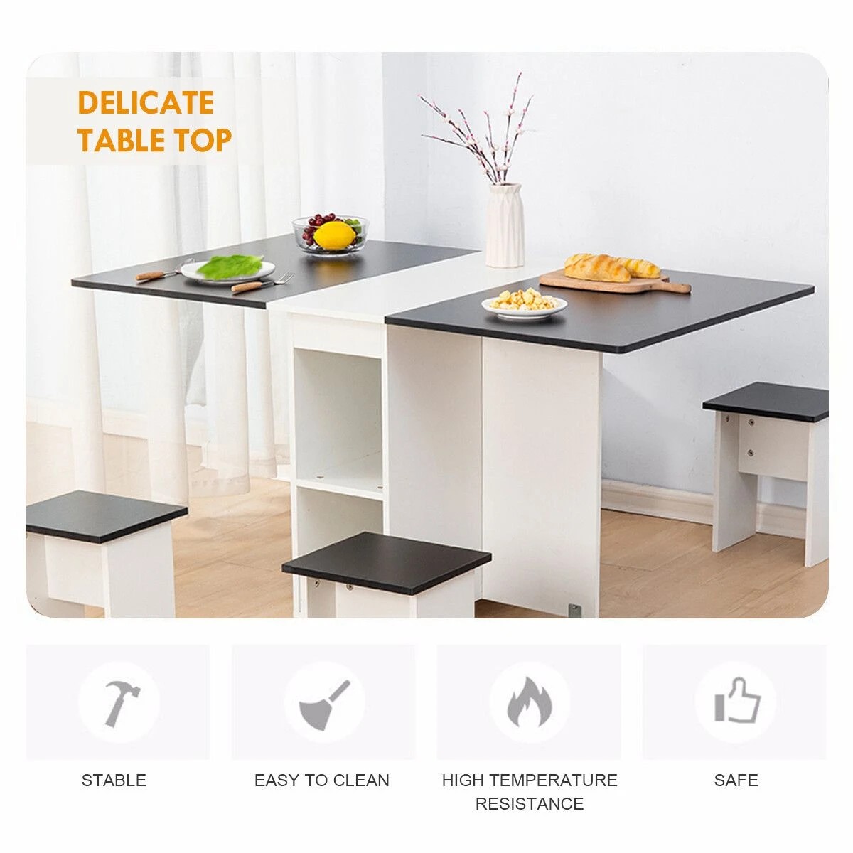 5 Ausway Modern Folding Dining Table Set and Chairs, 5 of 9