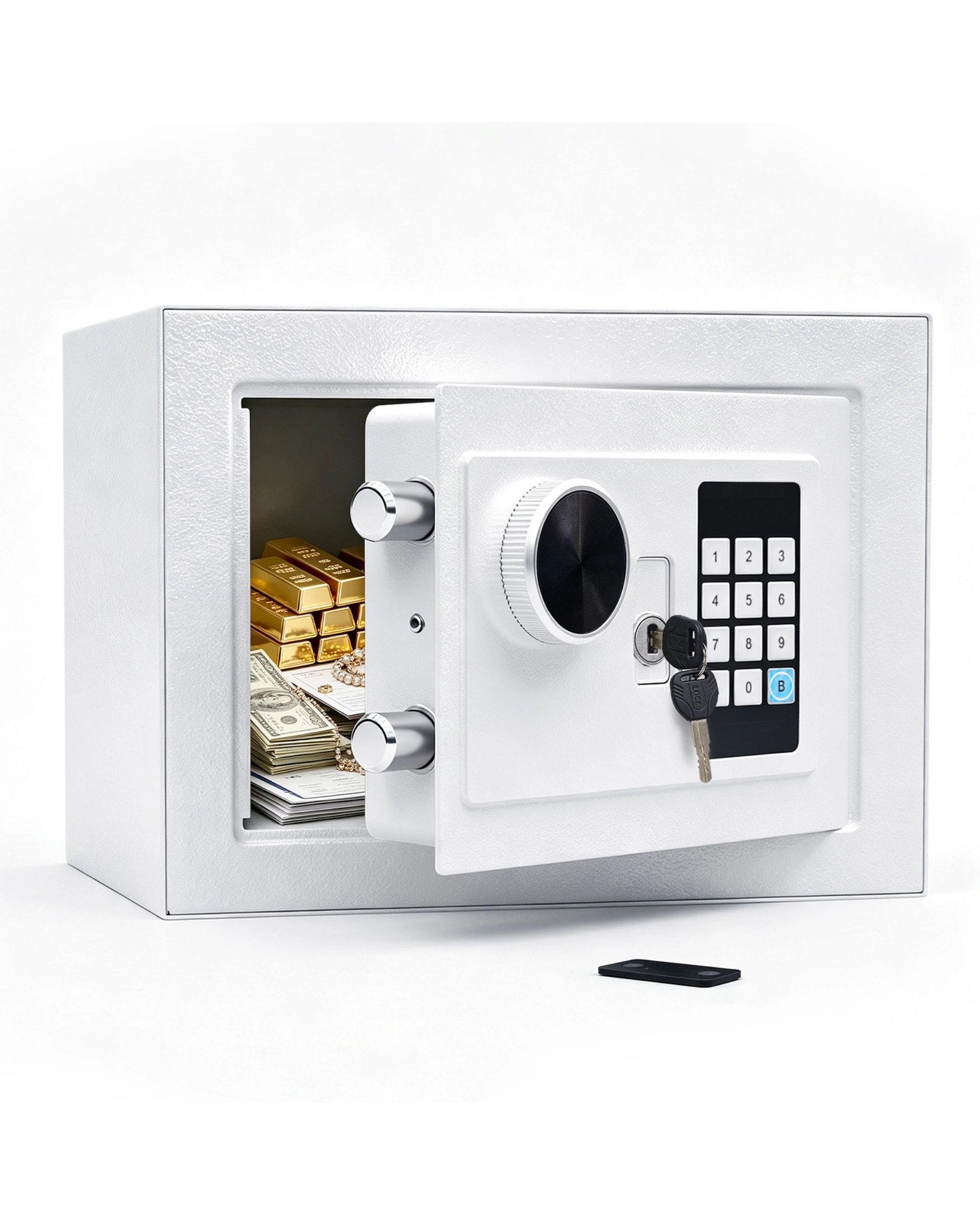 1 Advwin 7.2L Digital Safe Box with Keypad & Keys, Steel Security Home Safe for cash, passports, jewelry - White, 1 of 7