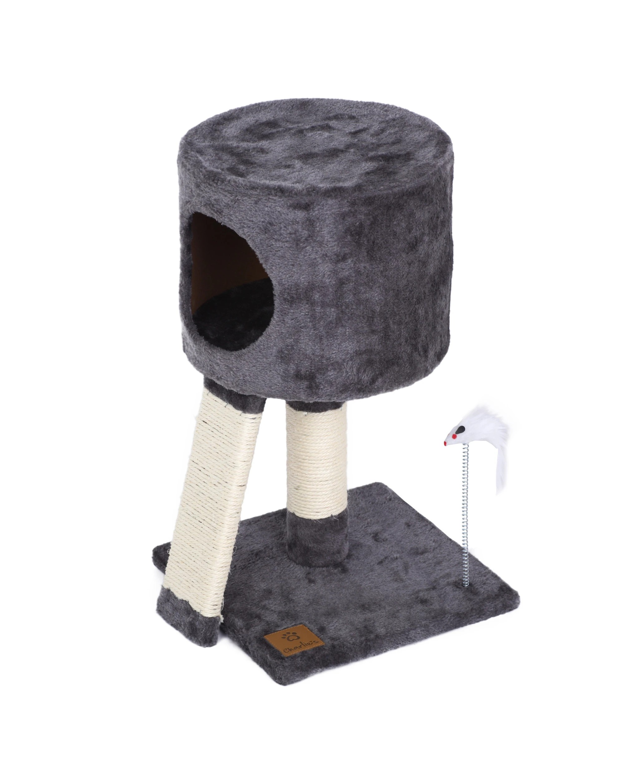 3 Charlie's Lite Cat Tree Cubby With Scratching Post 30x30x52cm - Charcoal, 3 of 7