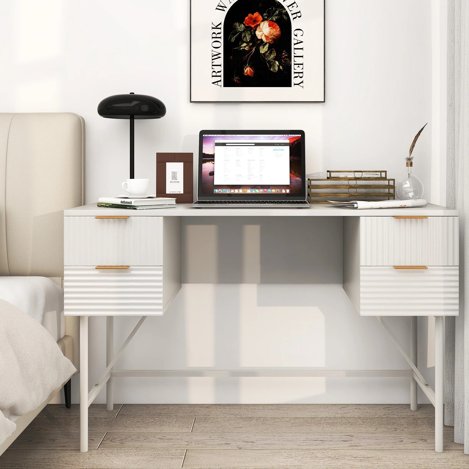 5 Costway 120cm Computer Desk w/4 Drawers Study Writing Table - White, 5 of 6