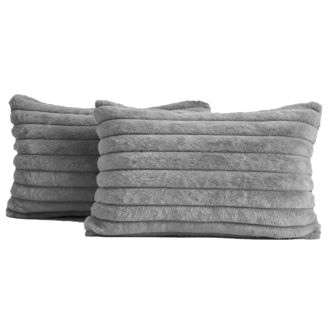 2 Gioia Casa 2-Pack Faux Fur Cushion Covers Soft 30x50cm - Grey, 2 of 3