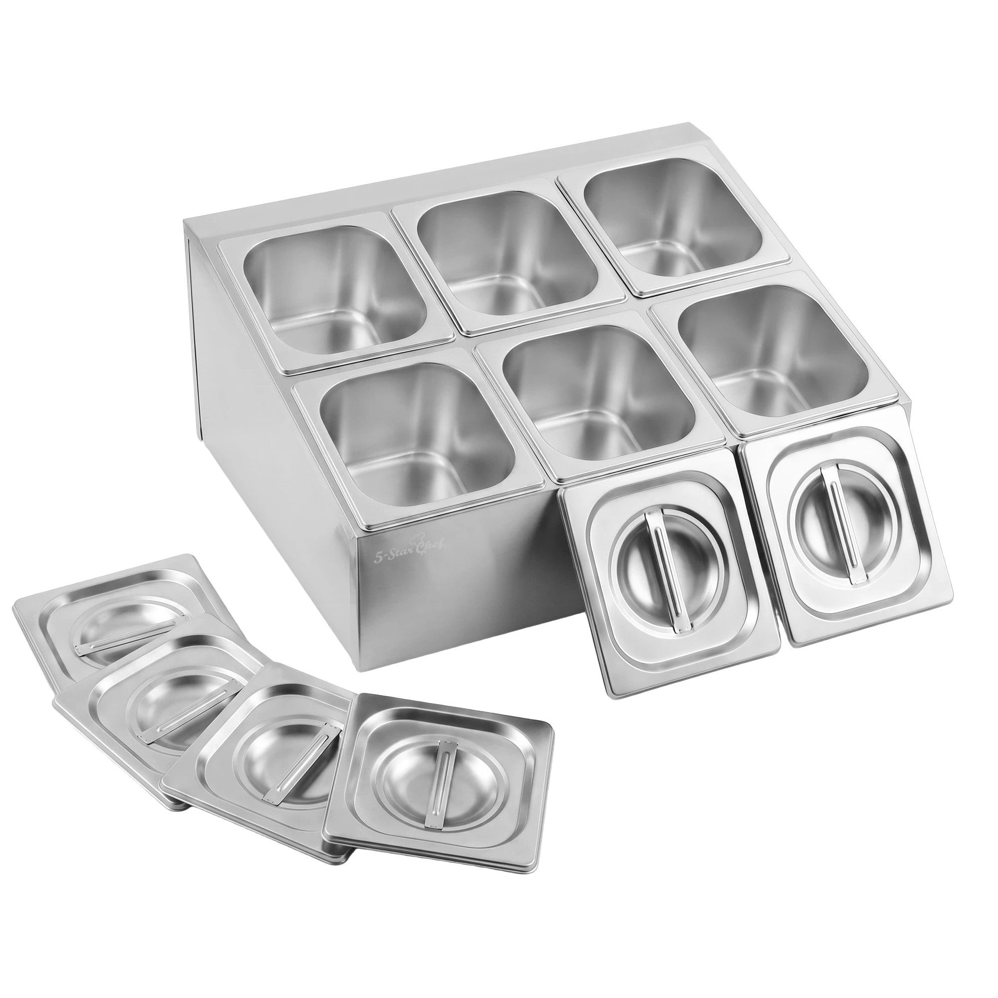 1 5-Star Chef 6 Pan Food Serving Display Station Stainless Steel with Lids - Silver, 1 of 8