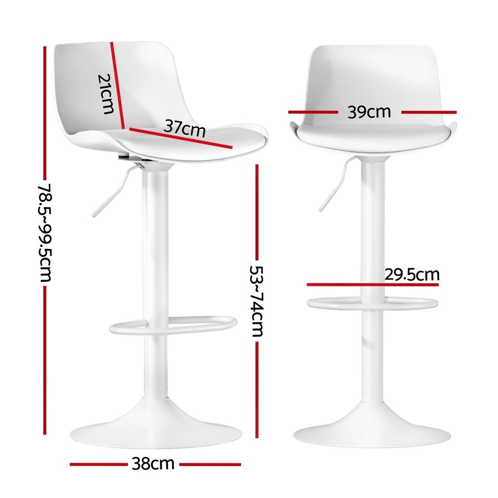 2 Artiss Bar Stools Kitchen Swivel Gas Lift Stool Leather Dining Chairs  x2 - White, 2 of 6