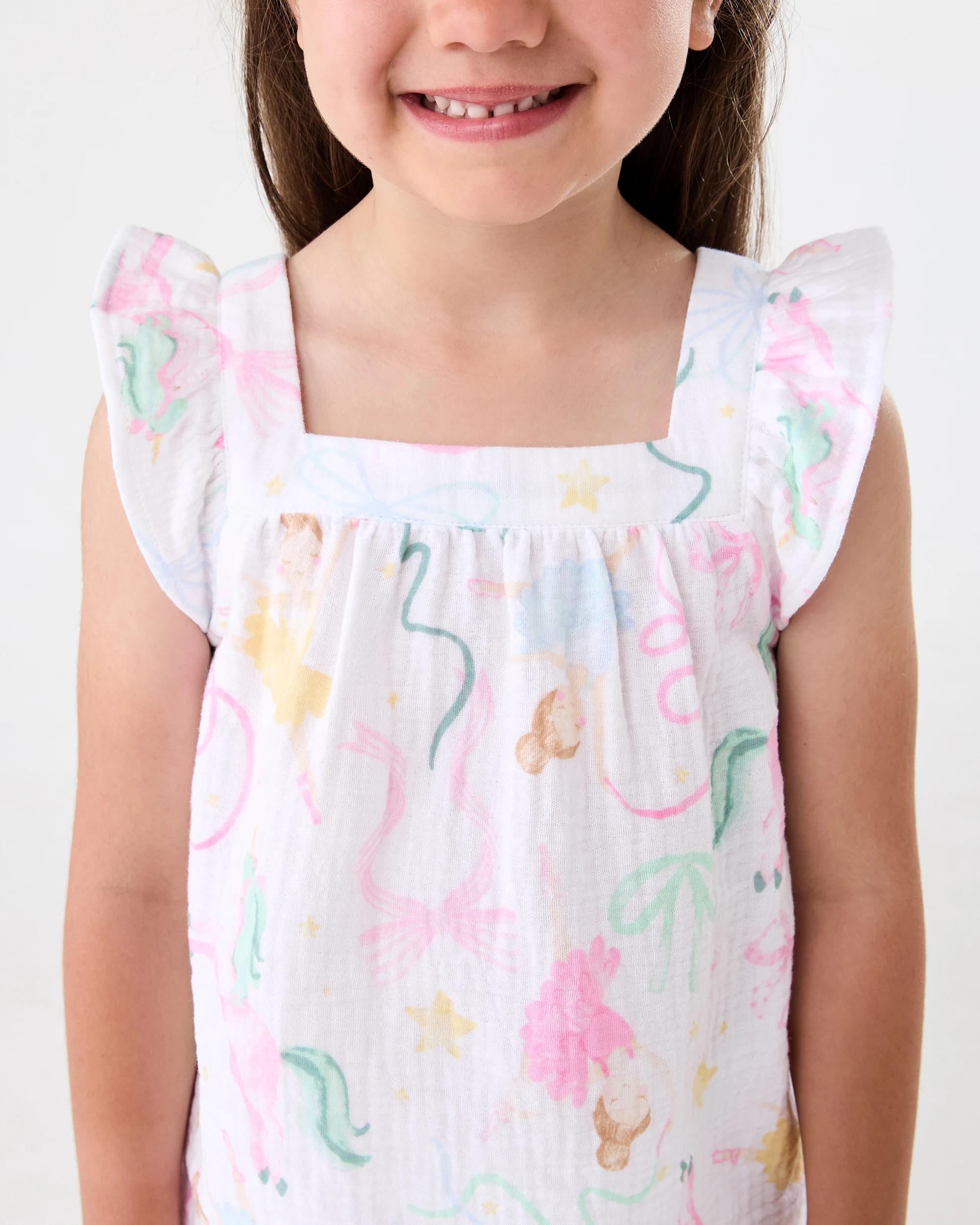 4 Short Sleeve Woven Frill Pyjama Set Wht Balb, 4 of 6