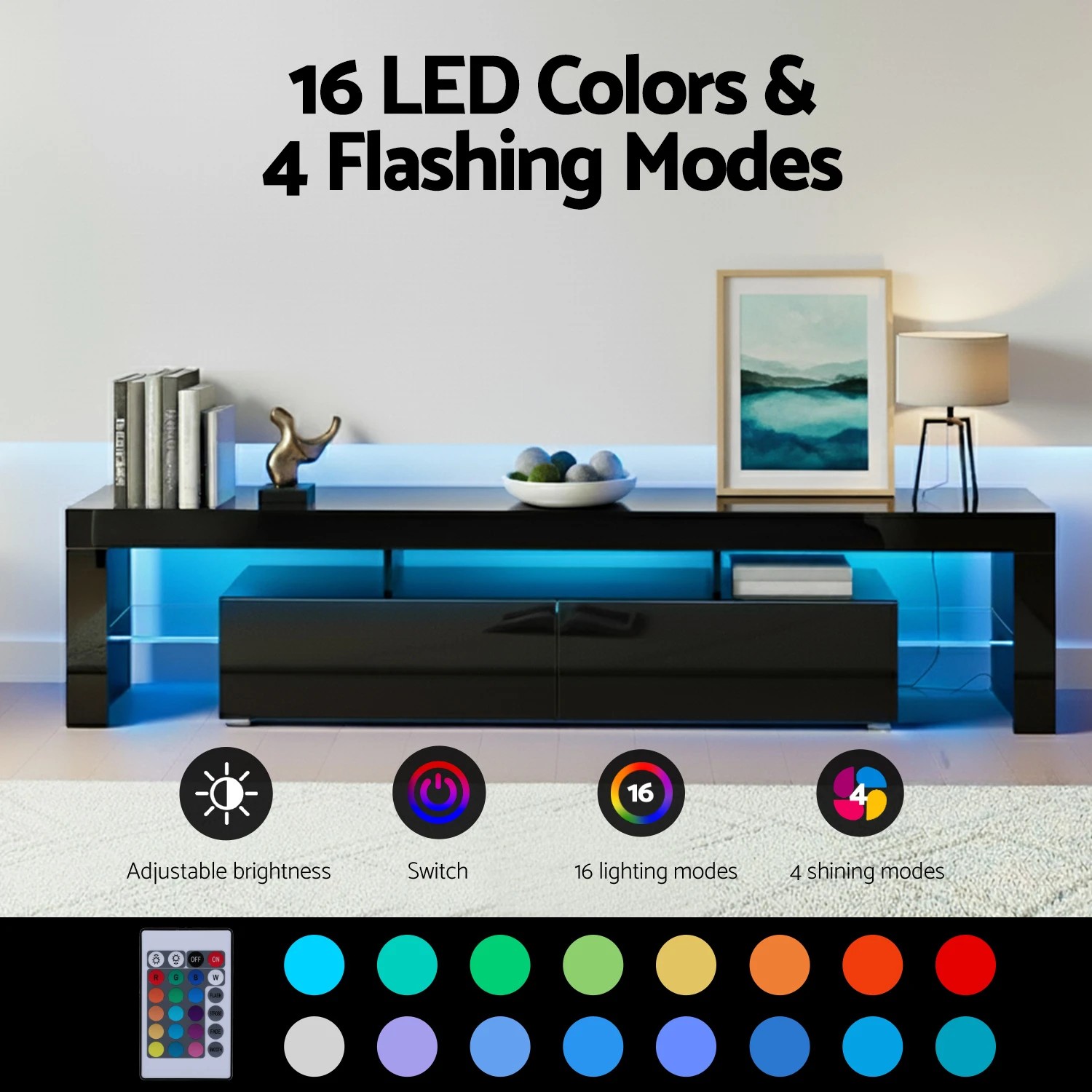 6 Artiss Entertainment Unit TV Cabinet LED 189cm - Black, 6 of 8