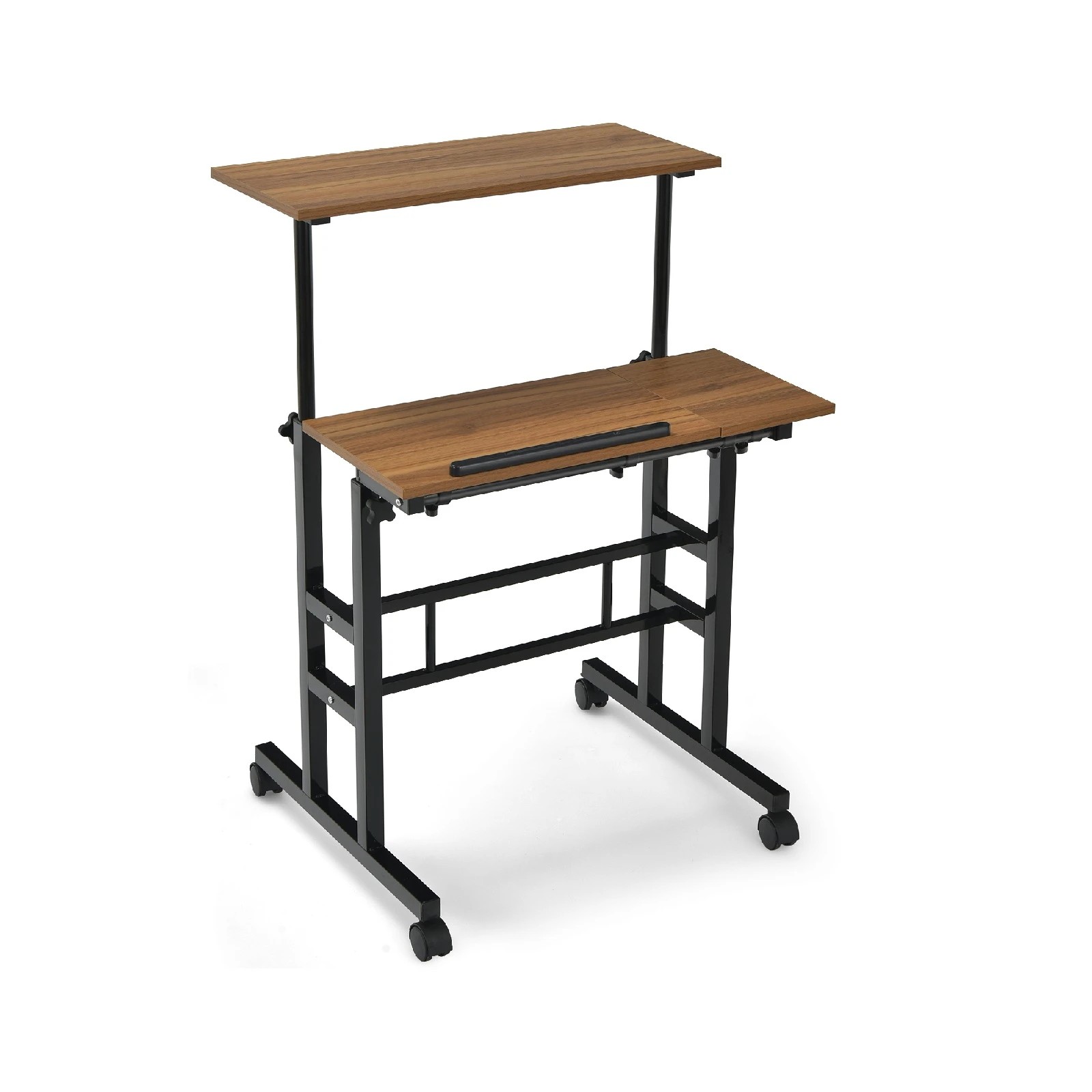 1 Costway Mobile Stand up Computer Desk w/2 Tilting Desktop, 1 of 3