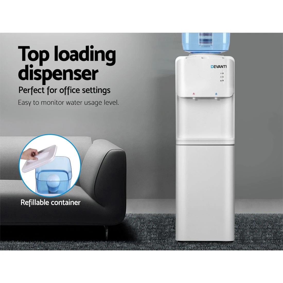 6 Devanti Water Cooler Dispenser Stand 22L Bottle - White, 6 of 10