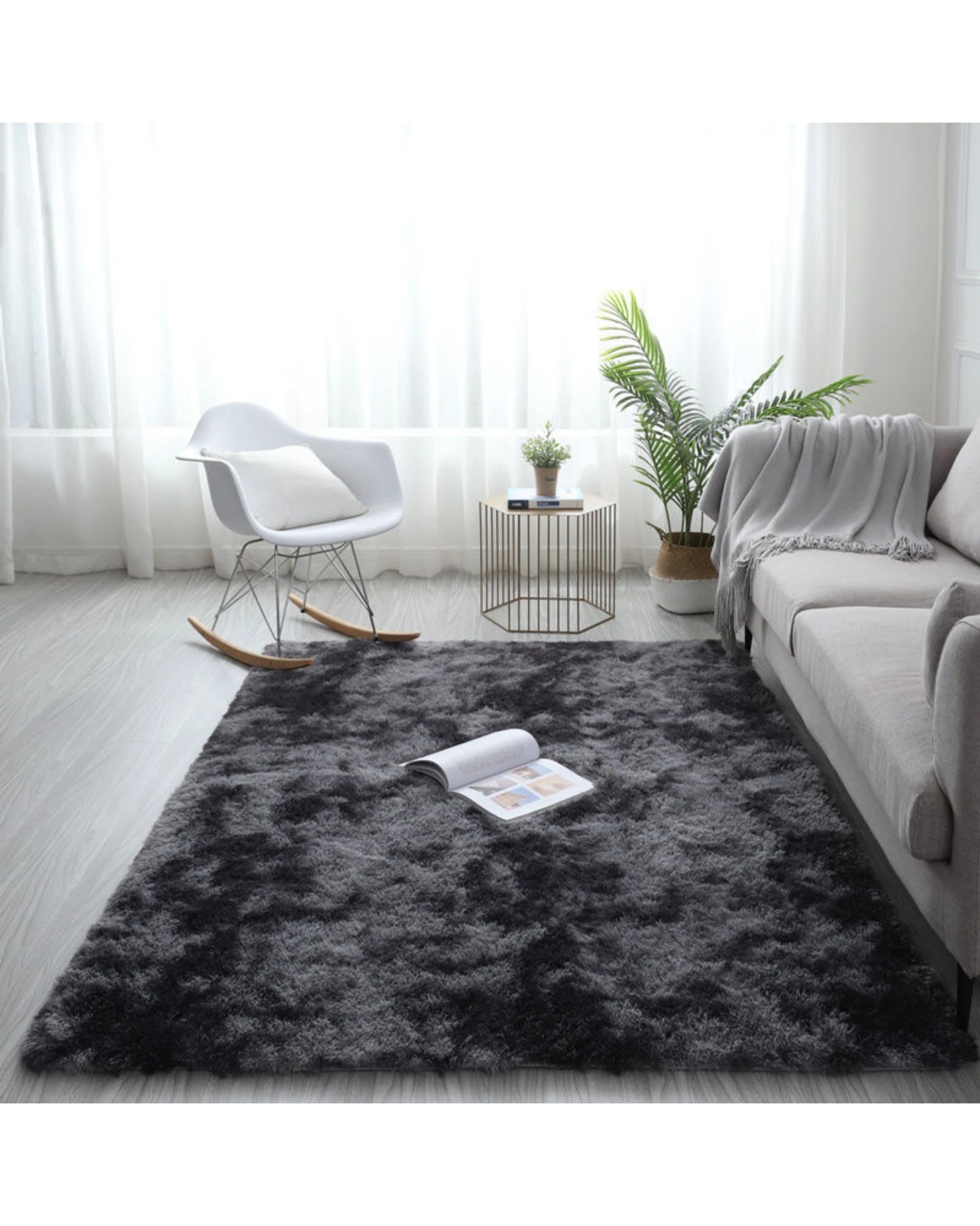 3 Advwin Non-slip Shaggy Rugs Floor Rug Living Room Bedroom Mat Large Carpet Dark Grey 200*230cm, 3 of 9