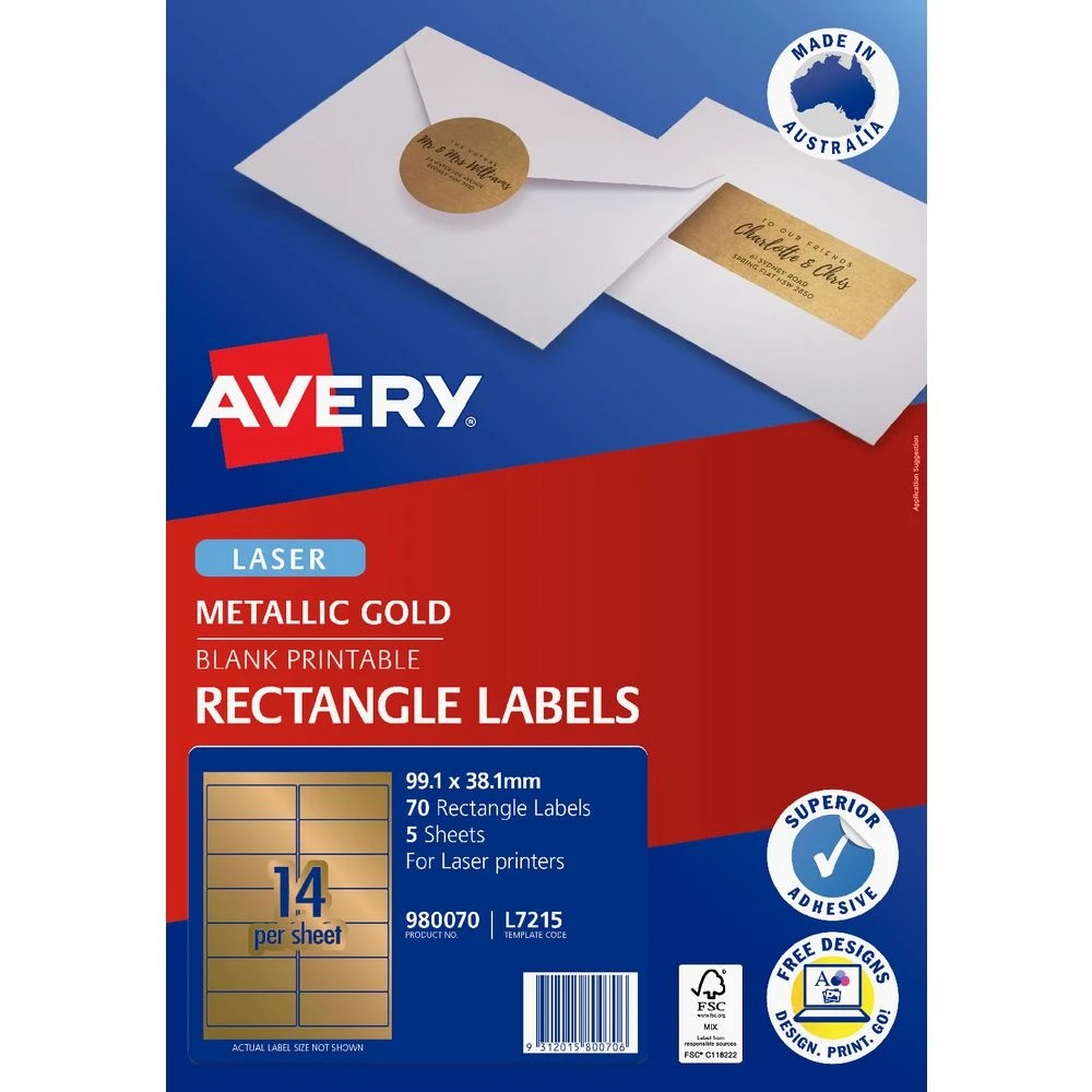 2 Avery 14UP Laser Labels Gold 5 Sheets, 2 of 5