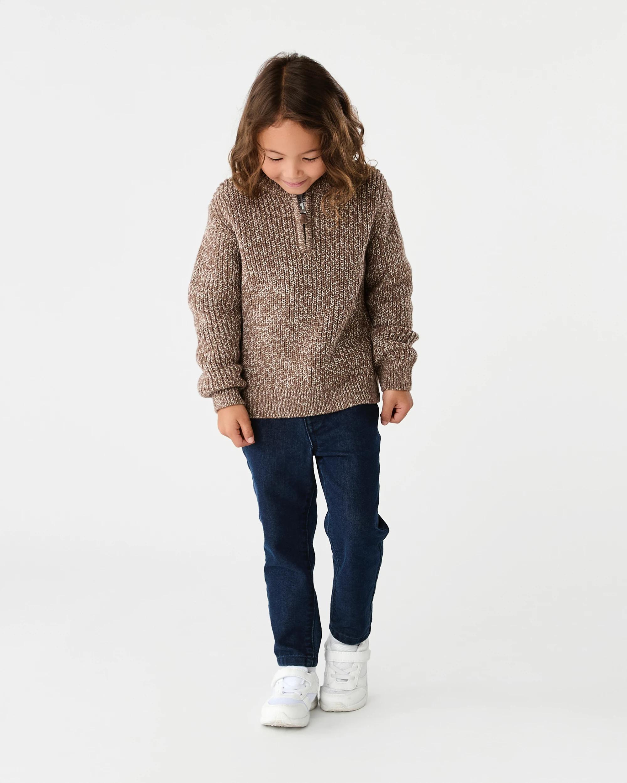 5 Fisherman Quarter Zip Knit Jumper Brn Rib, 5 of 5