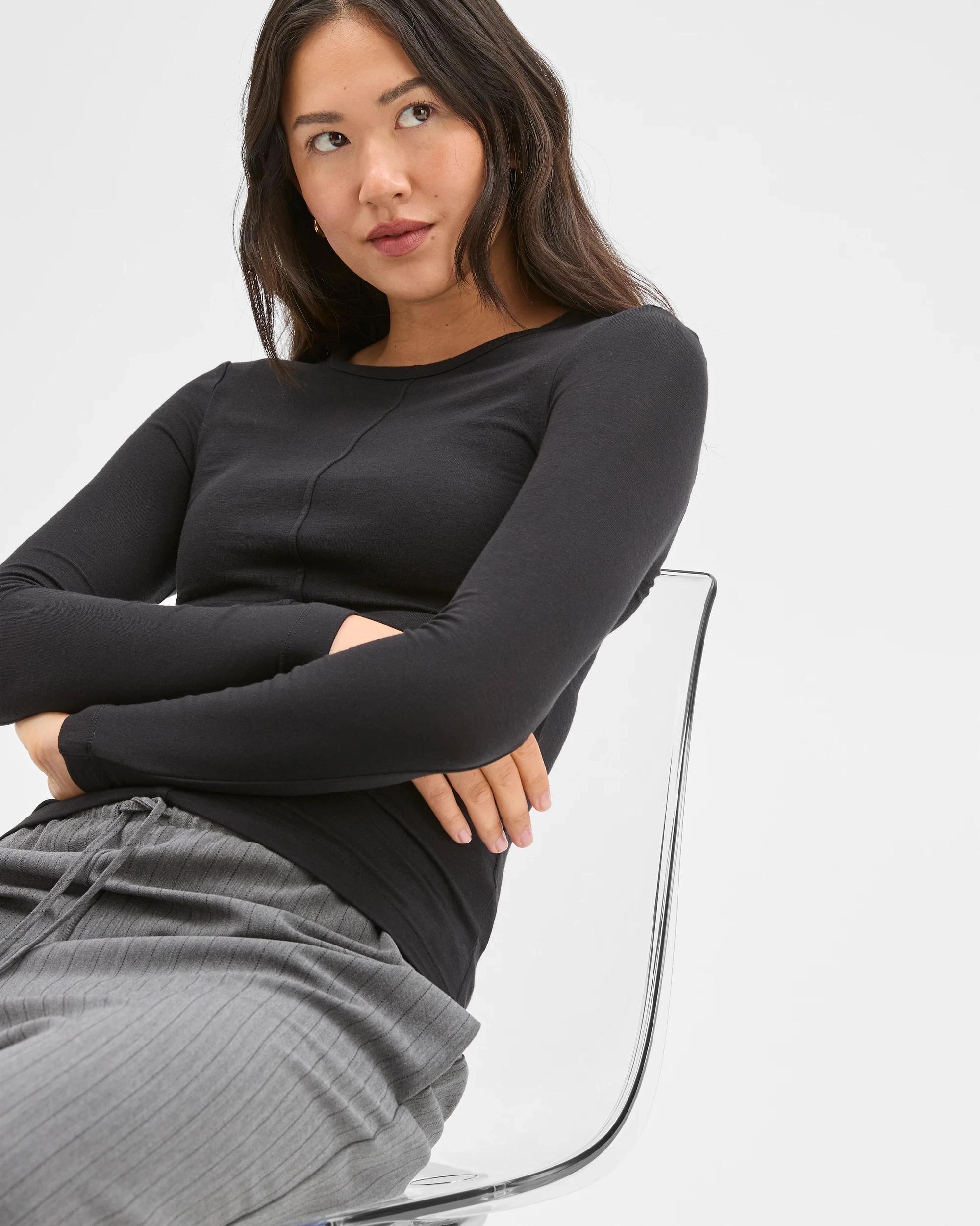4 Preview Long Sleeve Luxe Layering Crew Neck Knit Top BLACK, 4 of 7