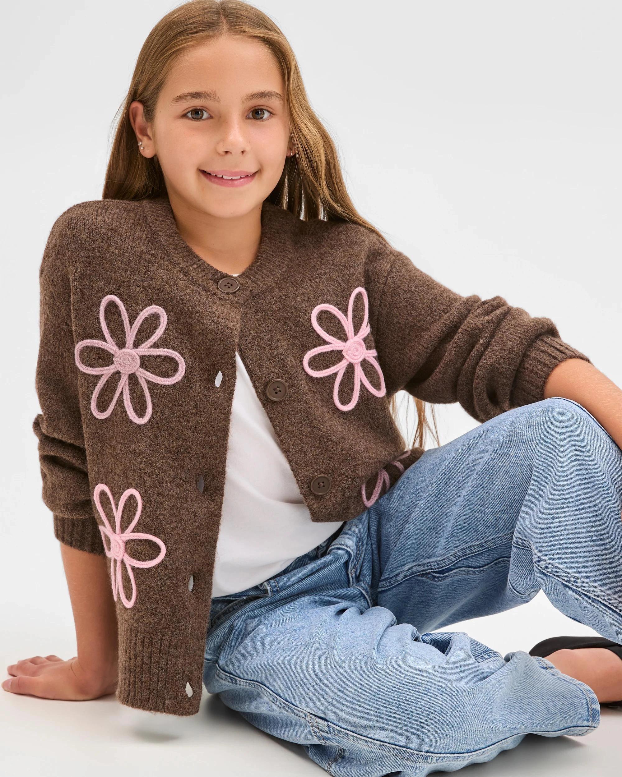 3 Target Kids Button Through Boxy Knit Cardigan BROWN, 3 of 7