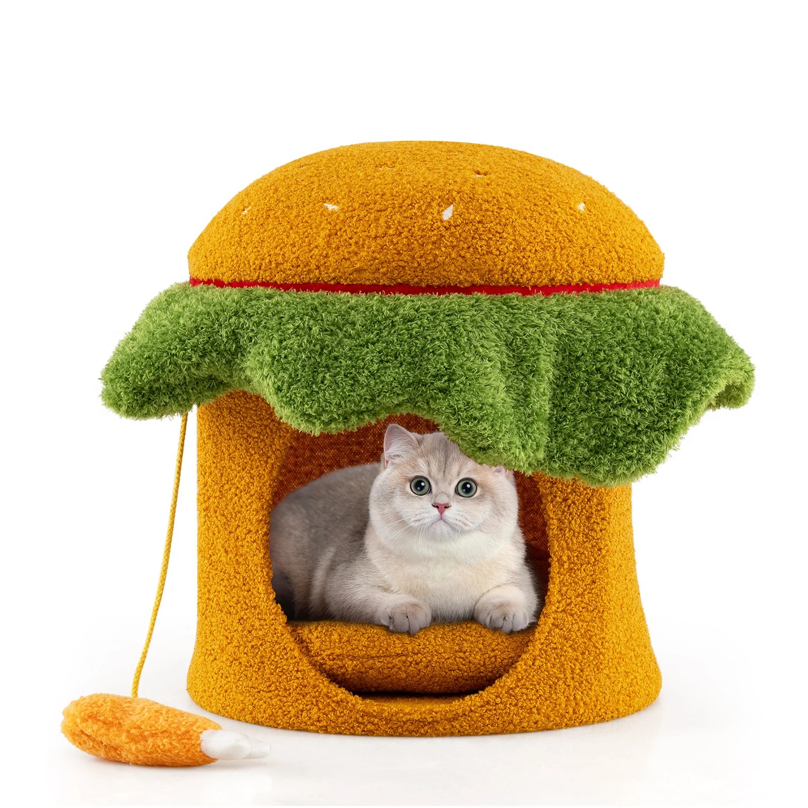 5 Costway Hamburger-Shaped Cat Condo Pet Bed Cave Small Kitten House w/Padded, 5 of 5