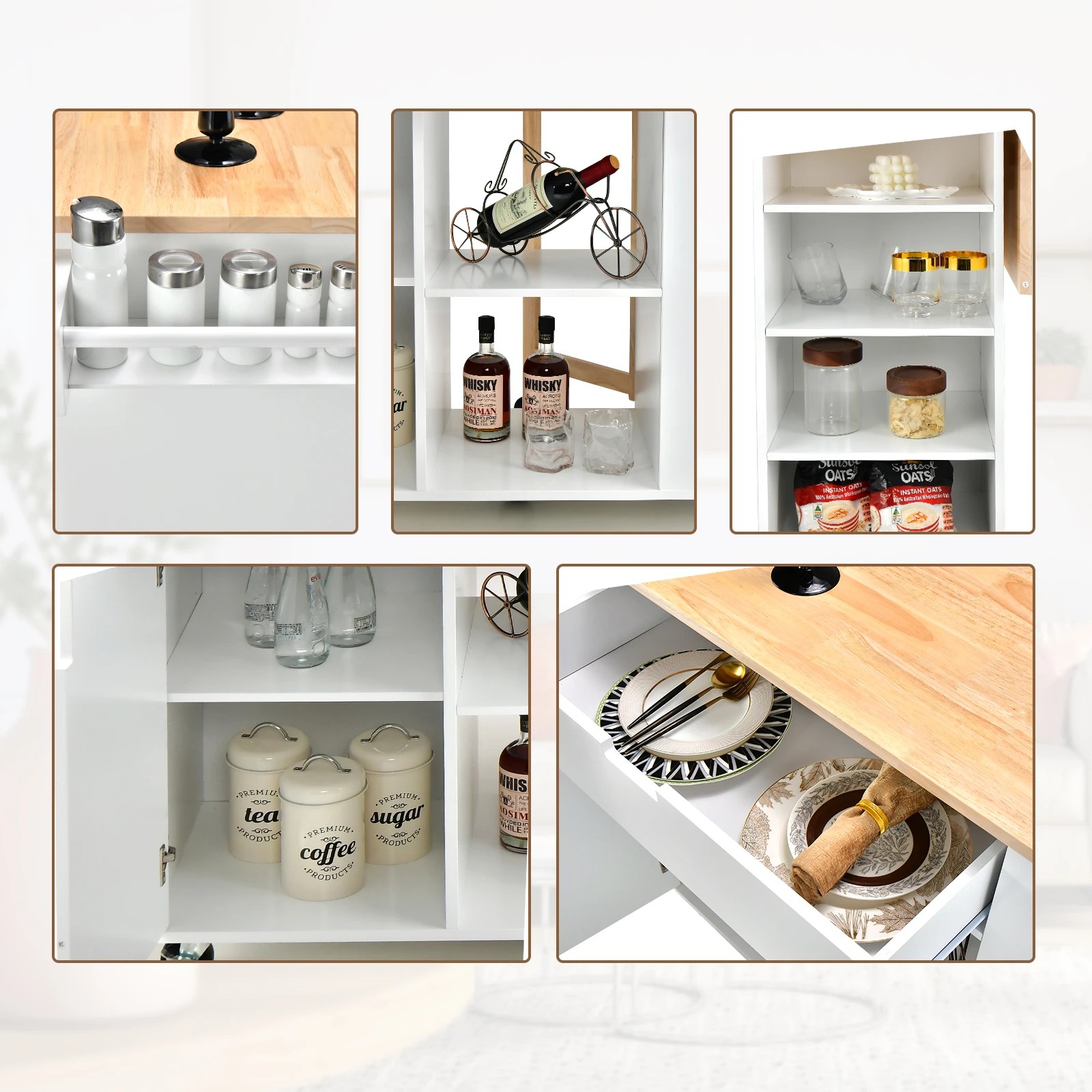 5 Costway Kitchen Island w/Drop Leaf Countertop White, 5 of 8