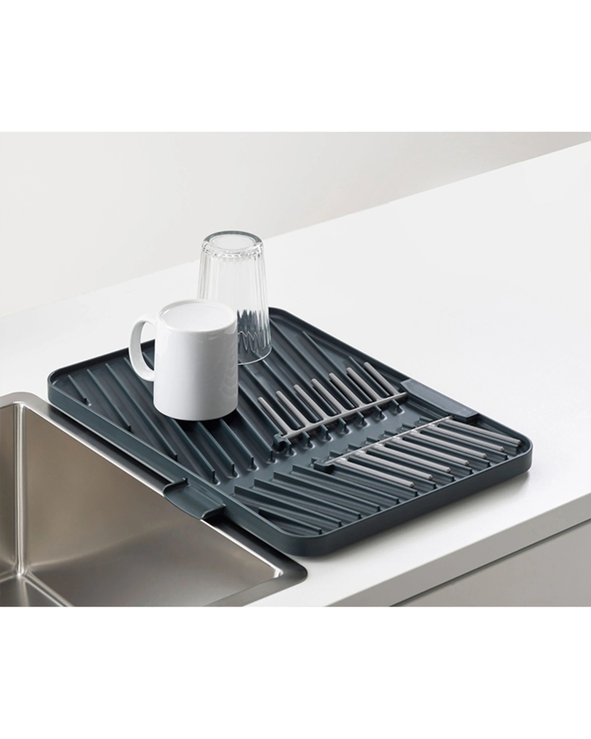 3 Joseph Joseph Flip Up Adjustable Draining Board With Pop-Up Plate Rack - Charcoal, 3 of 7