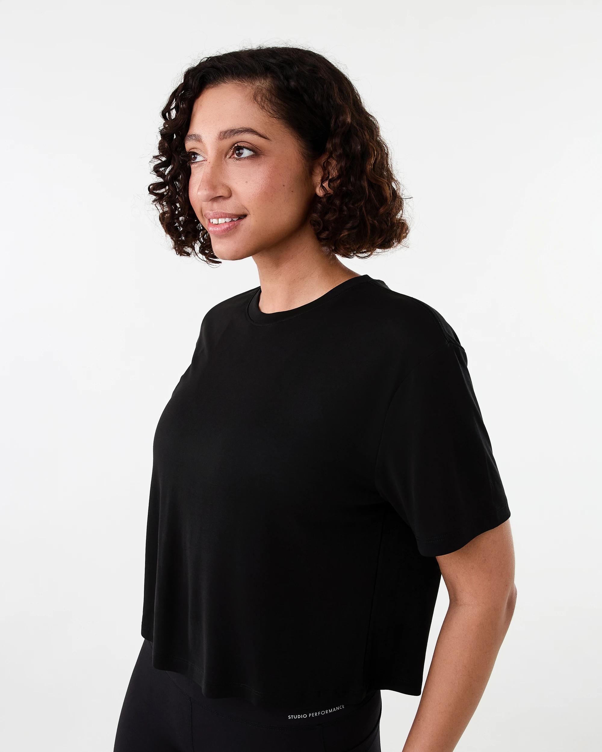 2 Active Womens Modal Blend Mid Length T-shirt Black, 2 of 5