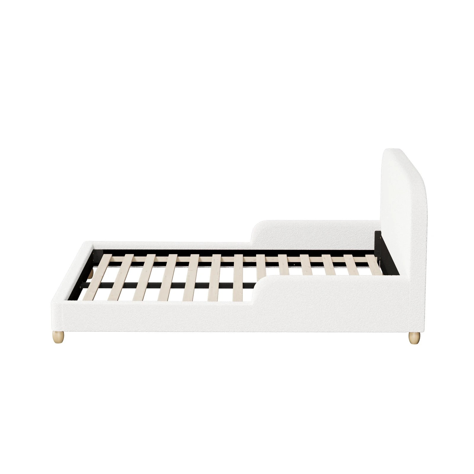 6 Oikiture Kids Bed Frame Double Size With Side Guard Rails Boucle - White, 6 of 10