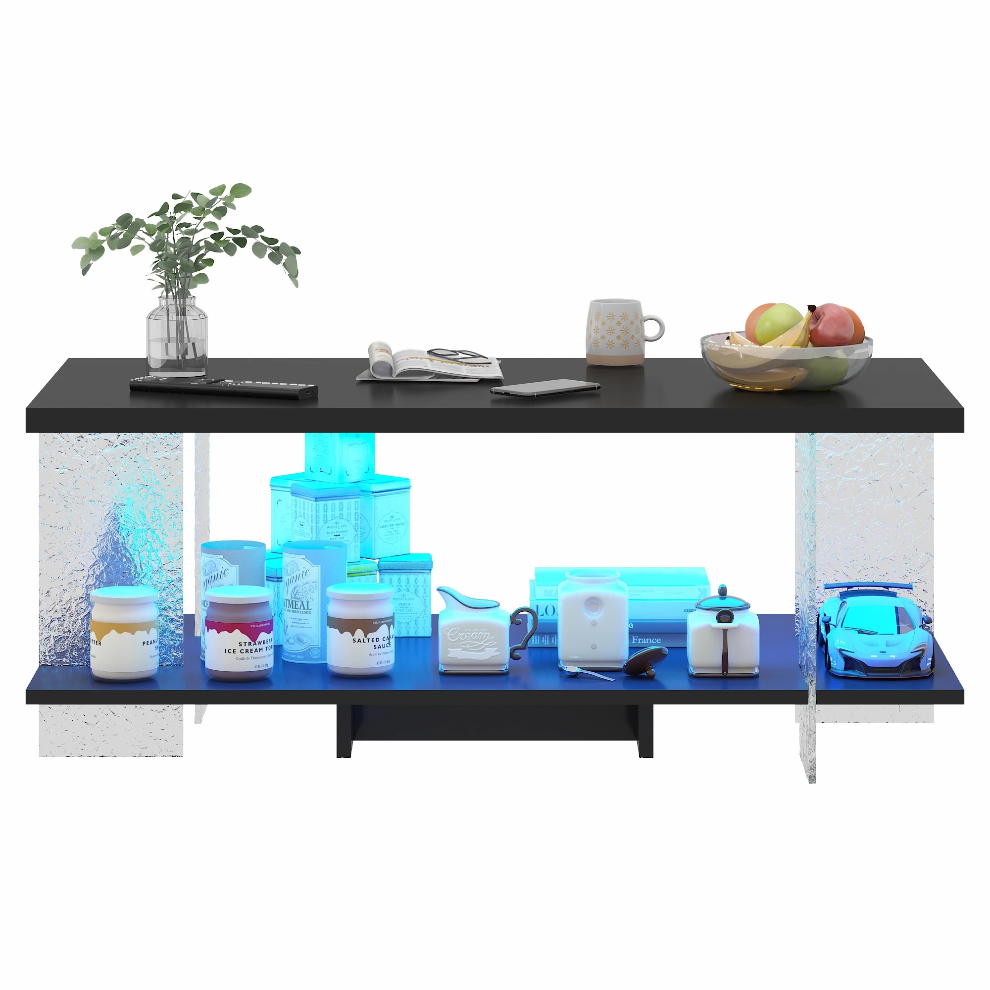5 Advwin 95cm LED Coffee Table w/ Acrylic Frame & Open Display Shelf - Black, 5 of 8
