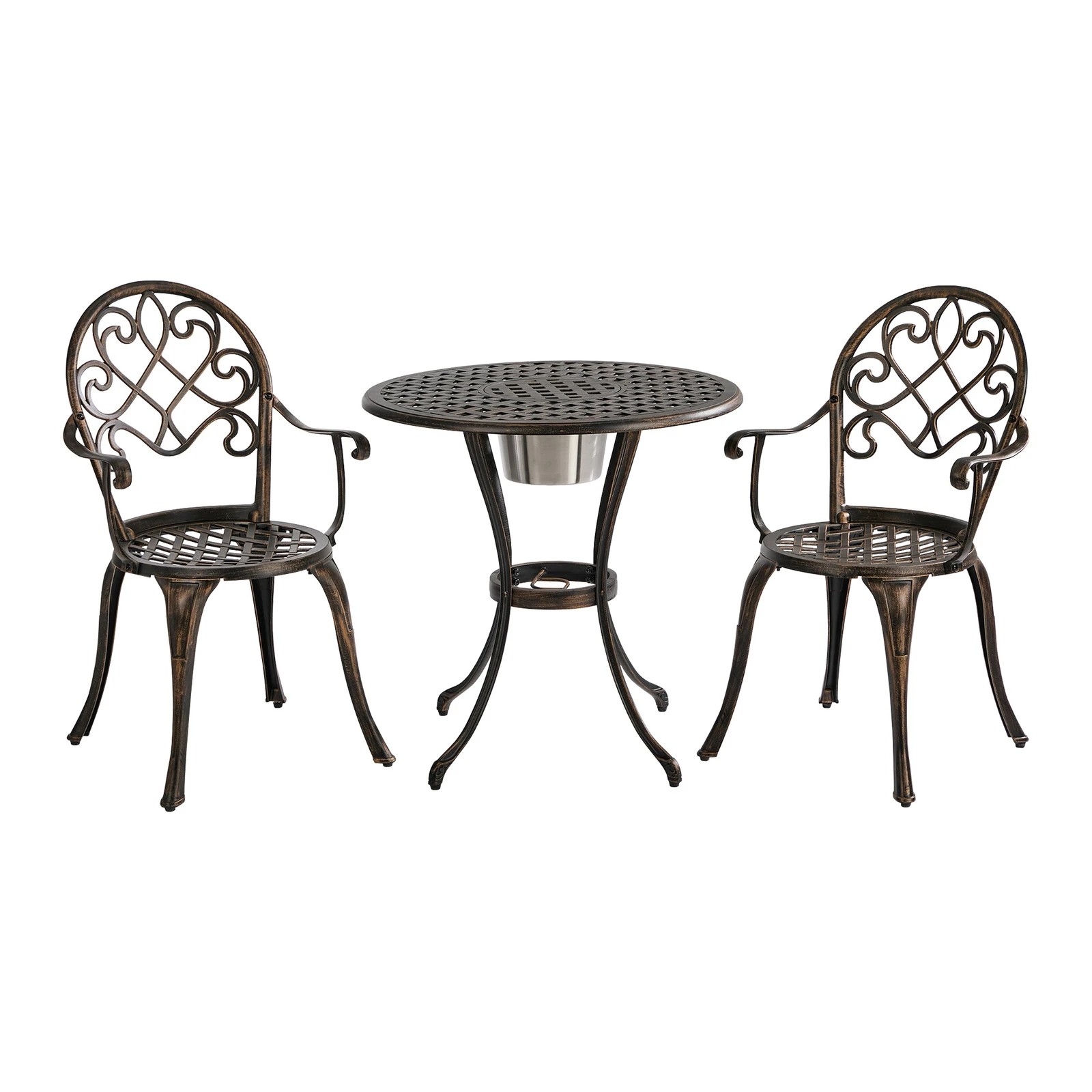 4 Livsip 3 Pieces Outdoor Patio Set Table Chairs Bistro Setting Cast Aluminium - Bronze, 4 of 7