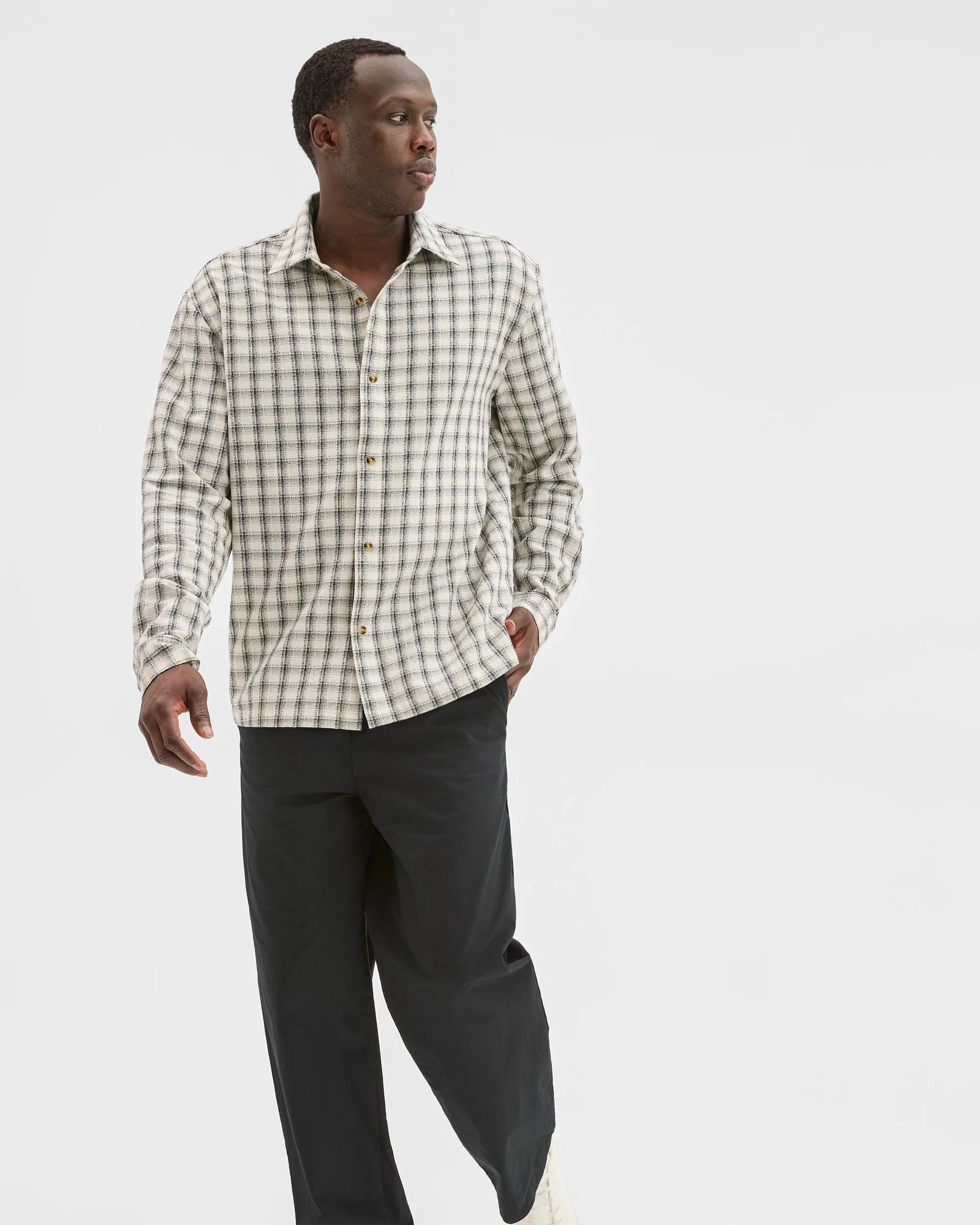 3 Commons Australian Cotton Boxy Fit Long Sleeve Textured Shirt ECRU CHECK, 3 of 6