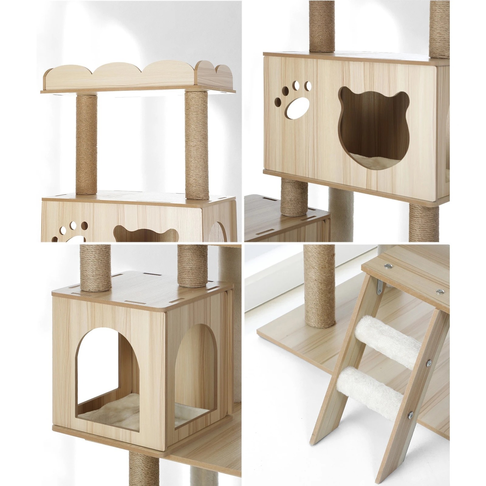 3 Alopet Cat Tree Tower Scratching Post House Bed Wood Scratcher Condo 161cm
 - Natural, 3 of 7