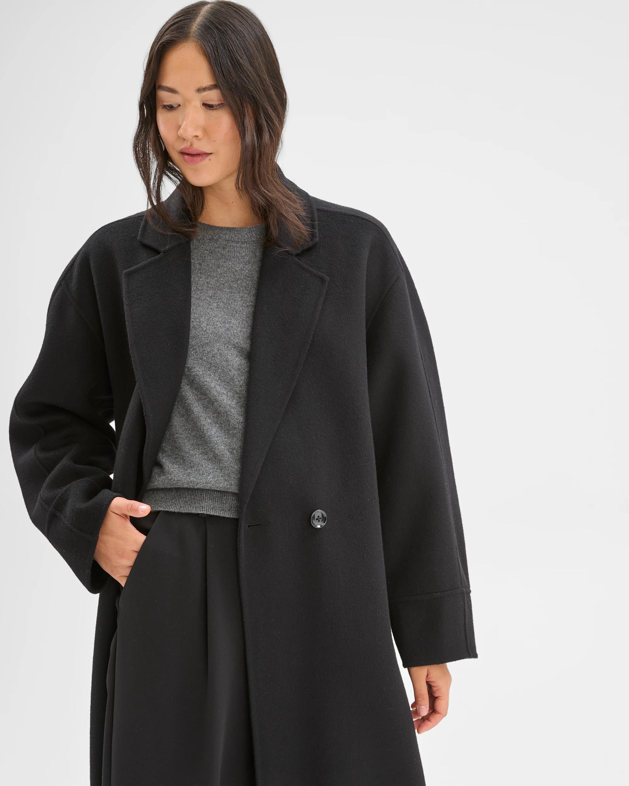 4 Preview Wool Blend Double Breasted Cocoon Coat BLACK, 4 of 7