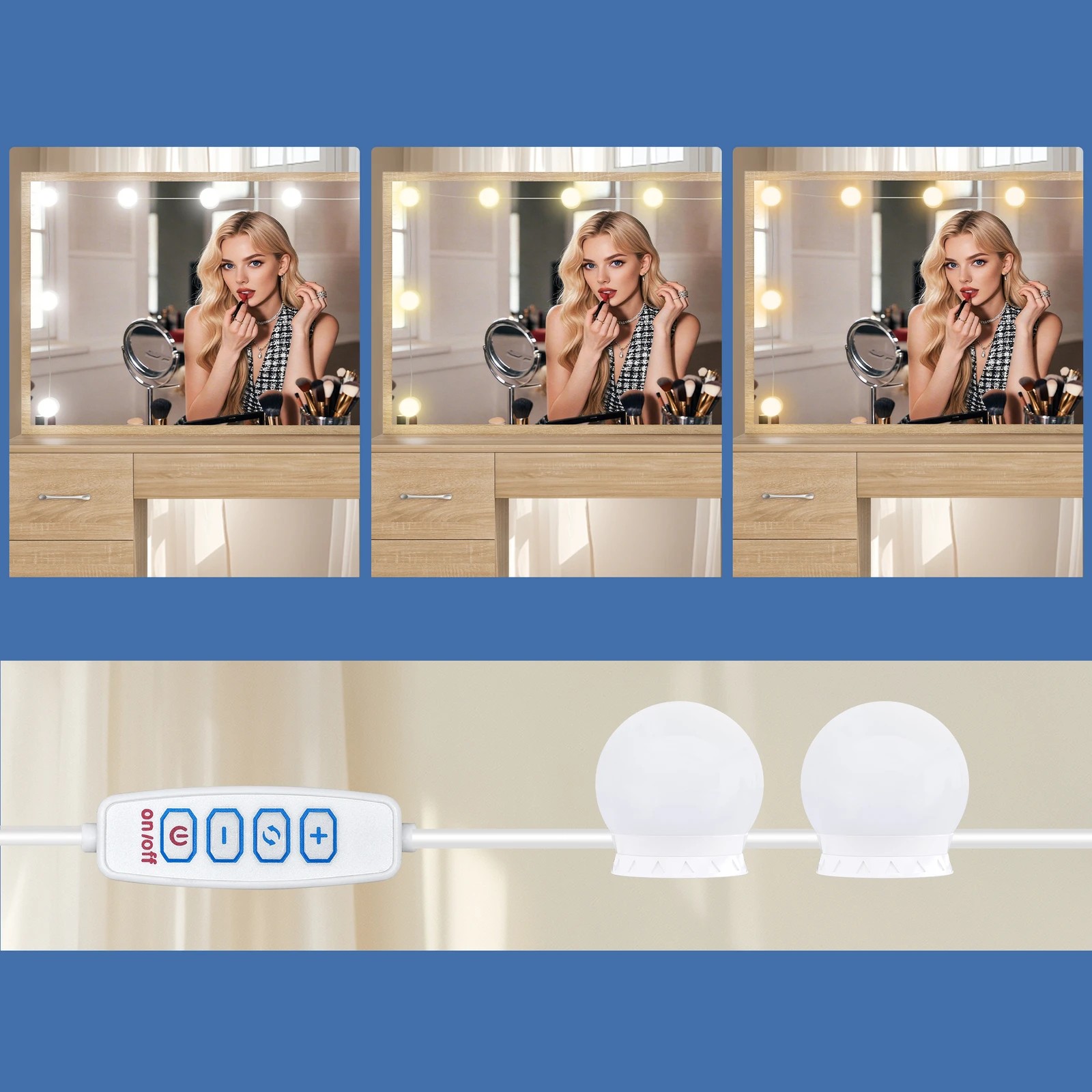 9 Alfordson Dressing Table Stool Set Makeup Mirror Desk LED 10 Bulbs - Natural, 9 of 10