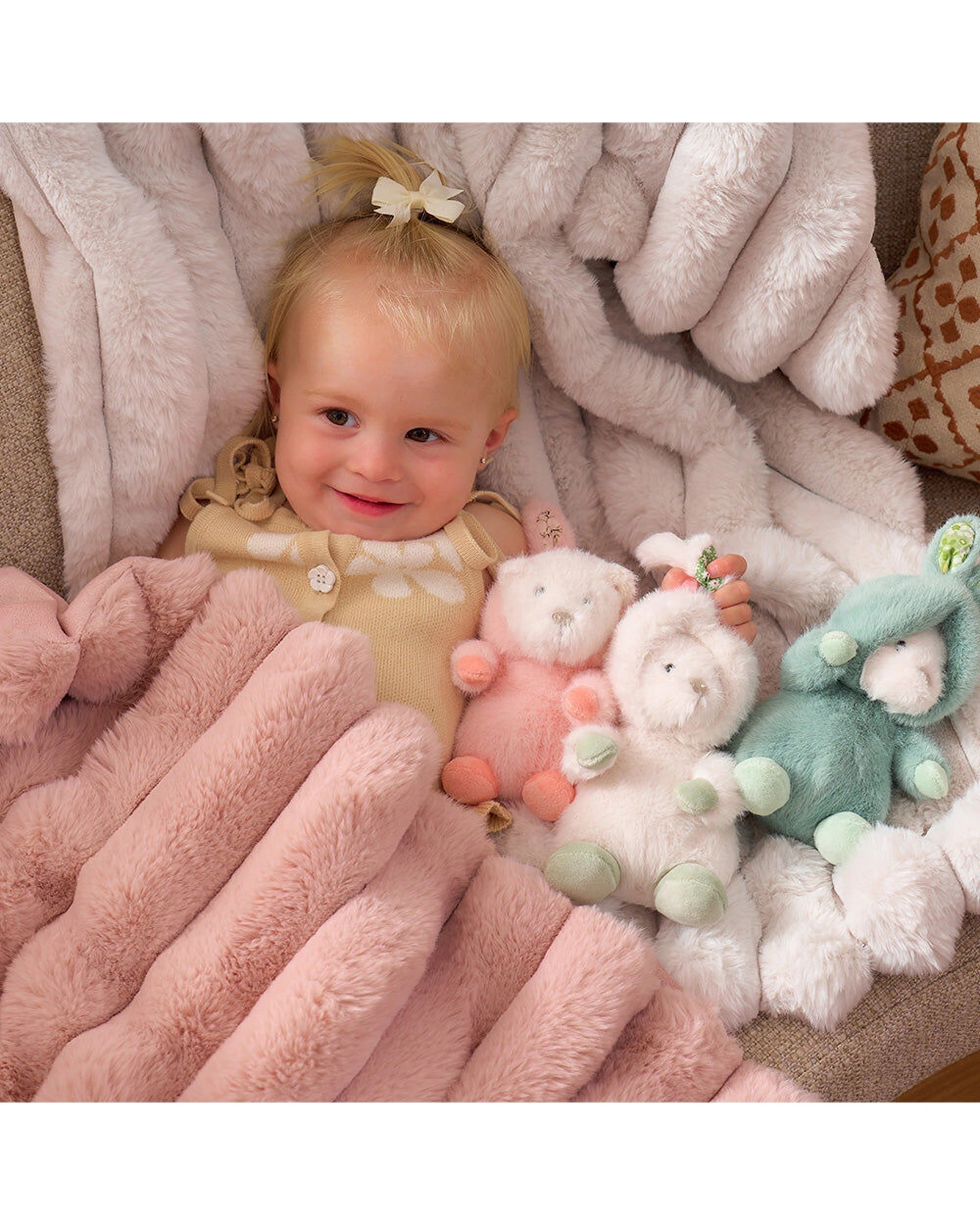 2 Annabel Trends Baby Blanket Throw Ribbed Faux Fur Soft Plush Throw 100x80cm Dusty - Pink, 2 of 3