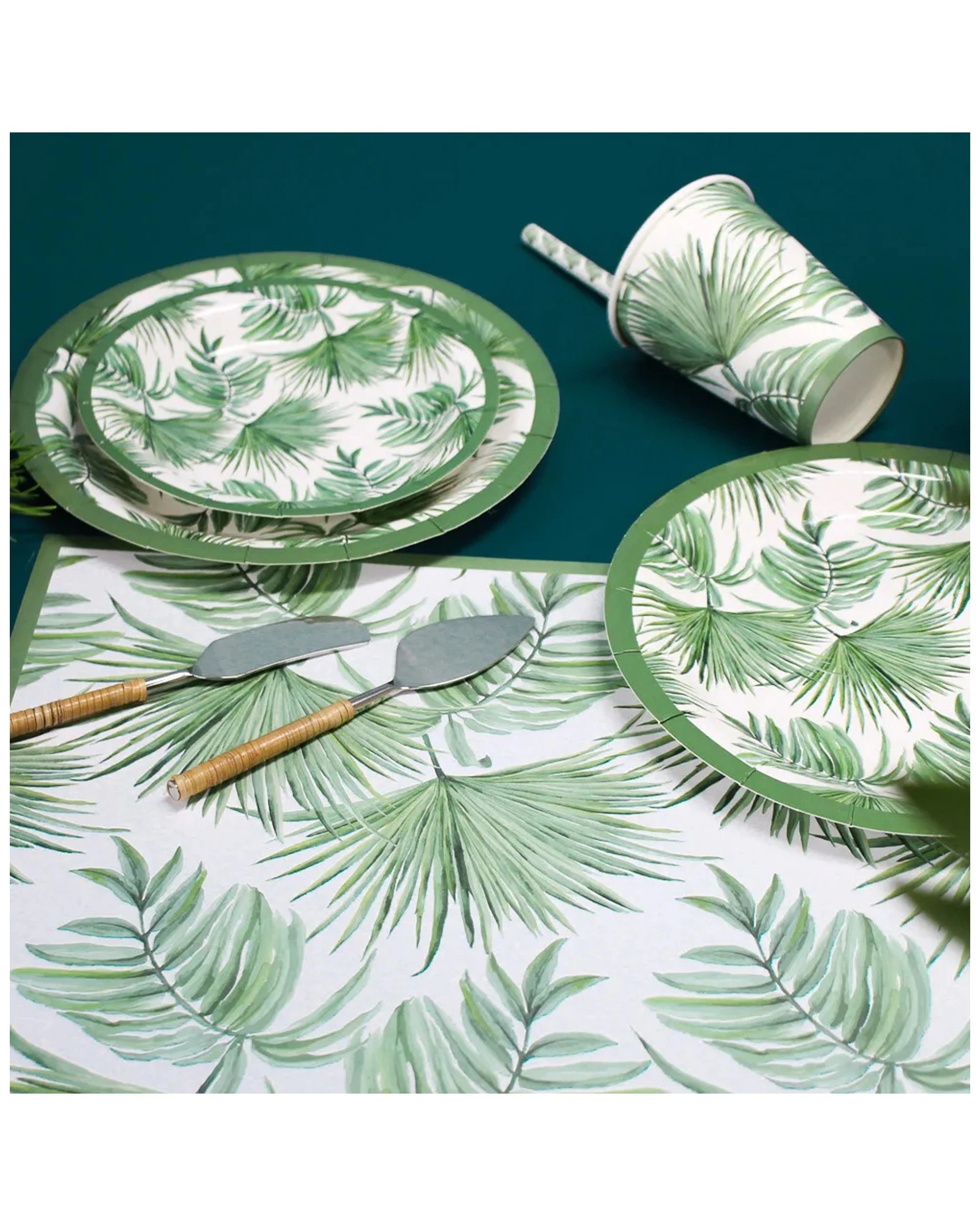3 20pc Disposable 22cm Paper Plate Dinner Party Tableware Tropics Large - Green, 3 of 3