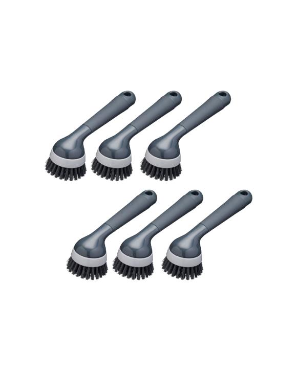 MasterCraft 6PK Dish Brush Washing Up Cleaner Soft Bristles Refillable Soap 20cm - Grey