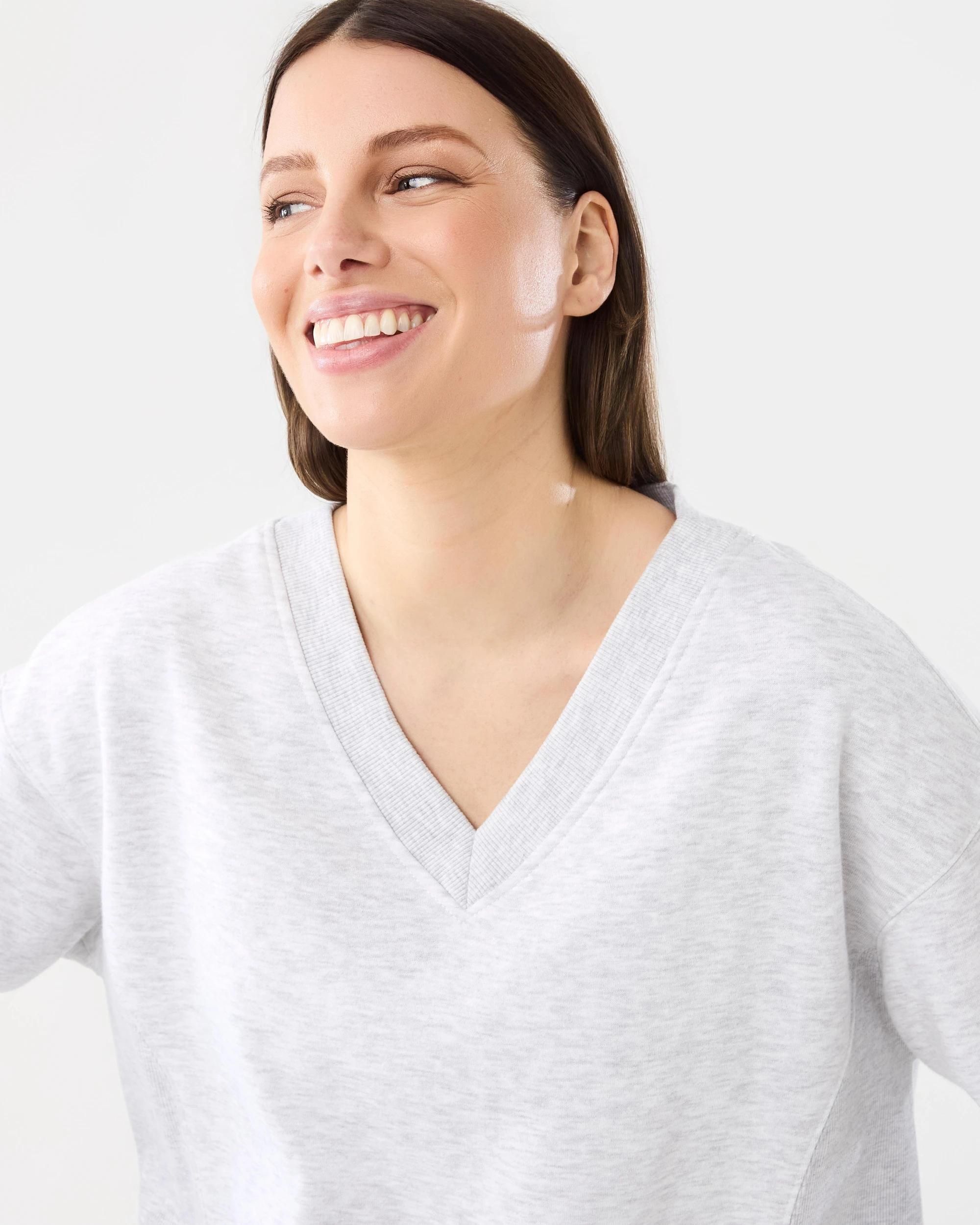 4 Marle V-Neck Rib Sweatshirt Wht Marle, 4 of 7