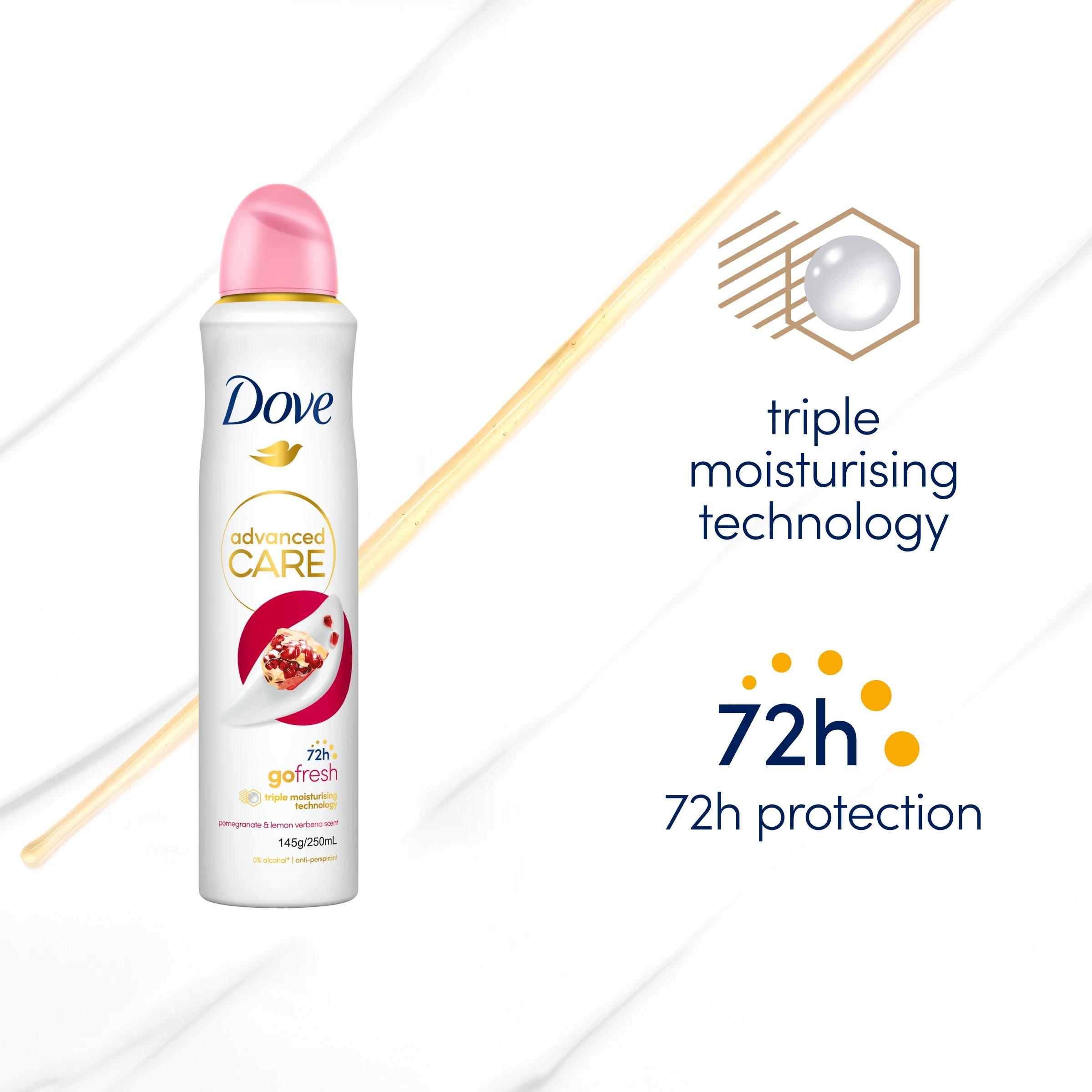 8 Dove Advanced Care Go Fresh Antiperspirant Deodorant 250ml - Pomegranate and Lemon Verbena Scent, 8 of 10