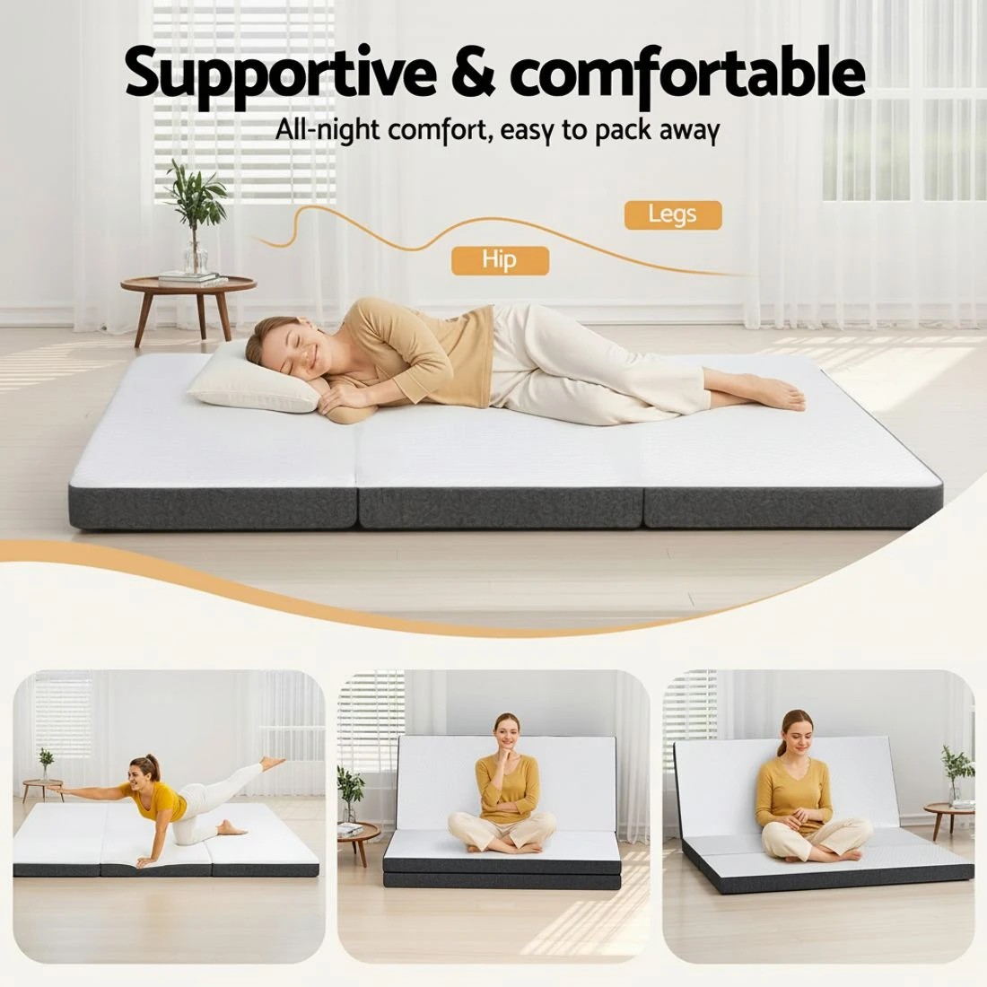 4 Giselle Bedding Foldable Mattress Folding Sofa Bed Tri-Fold Memory Foam Tencel Queen - Queen Bed - White, 4 of 10