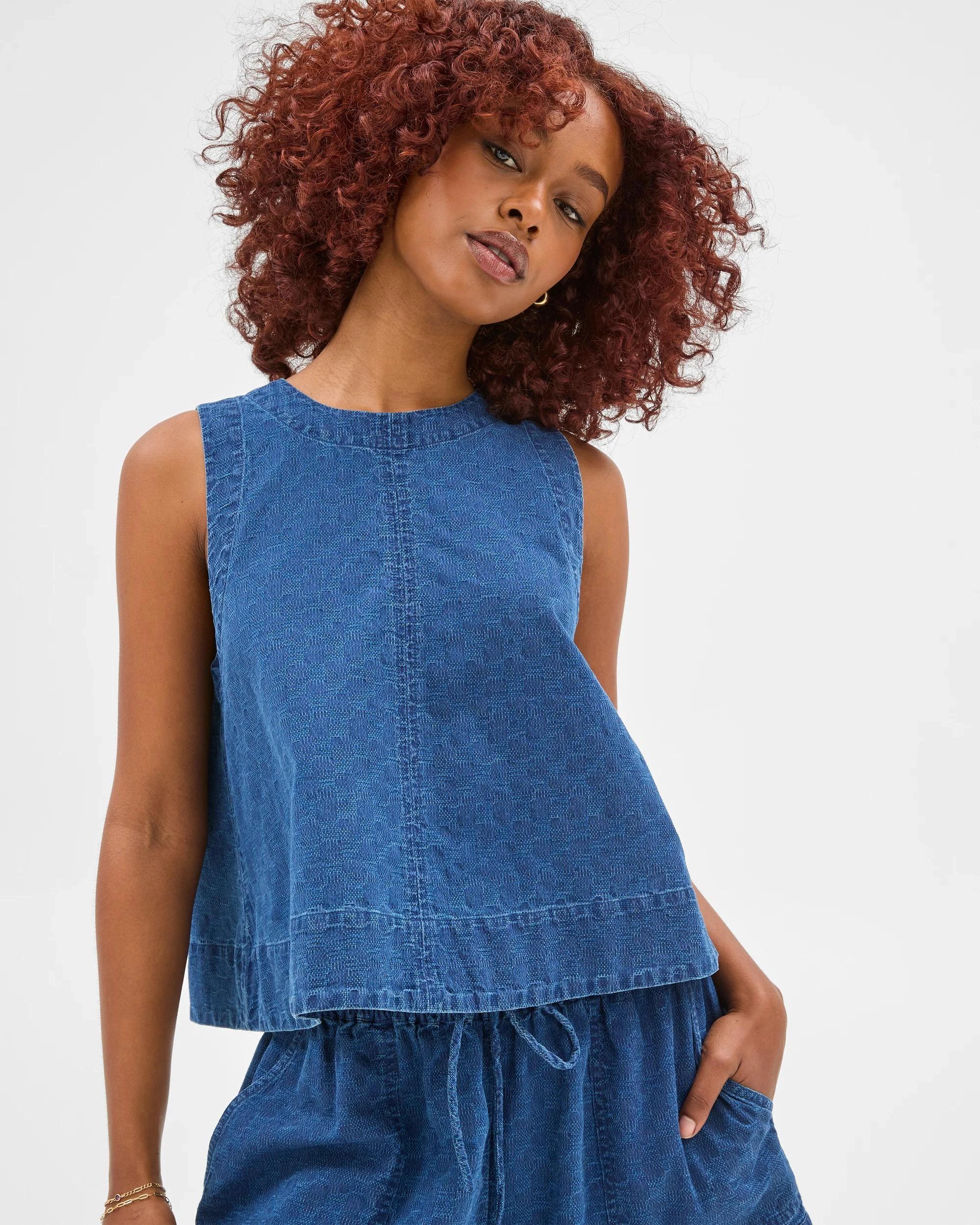 3 Target Petites Sleeveless Textured A-Line Tank Top CHAMBRAY, 3 of 6