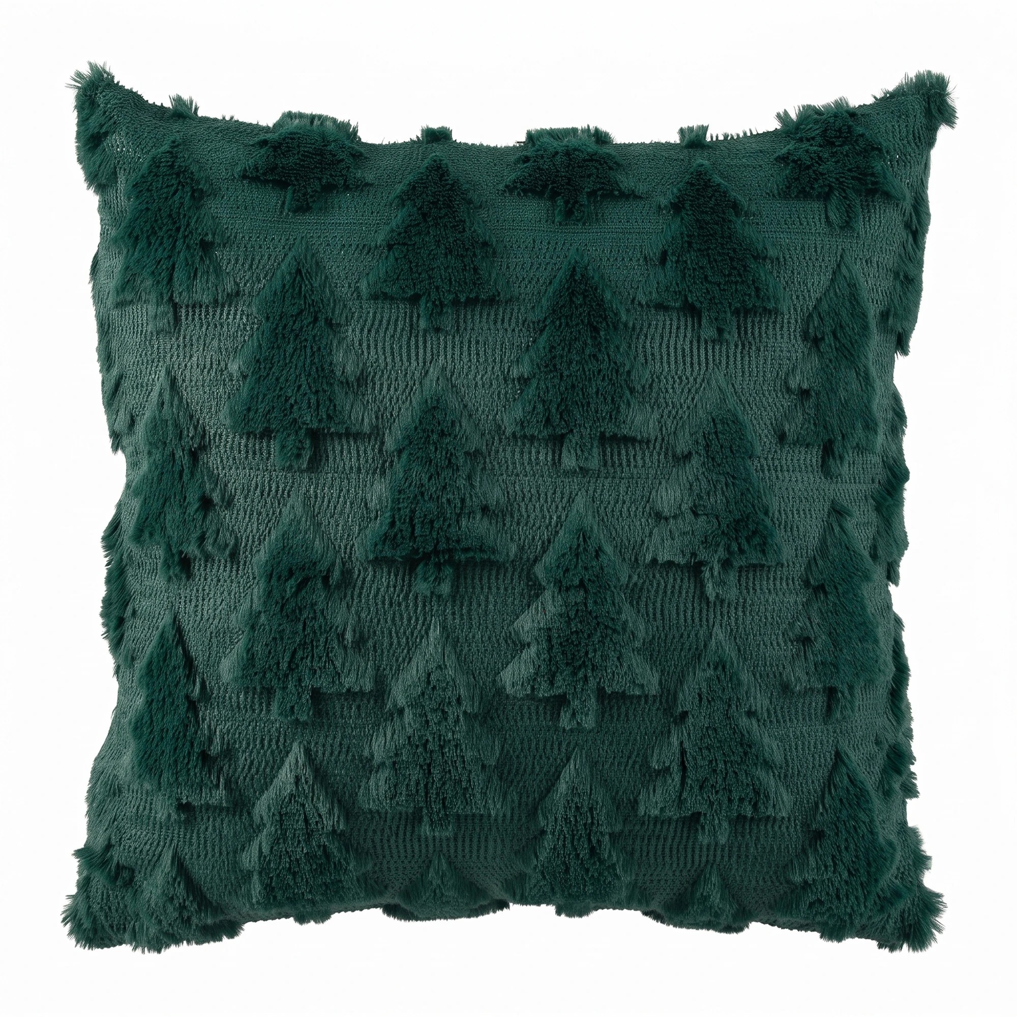 1 Jingle Jollys Christmas Tree Pillow Covers 2 Packs Cushion Covers Soft Faux Fur Jacquard 45 x 45cm Green - Green, 1 of 8