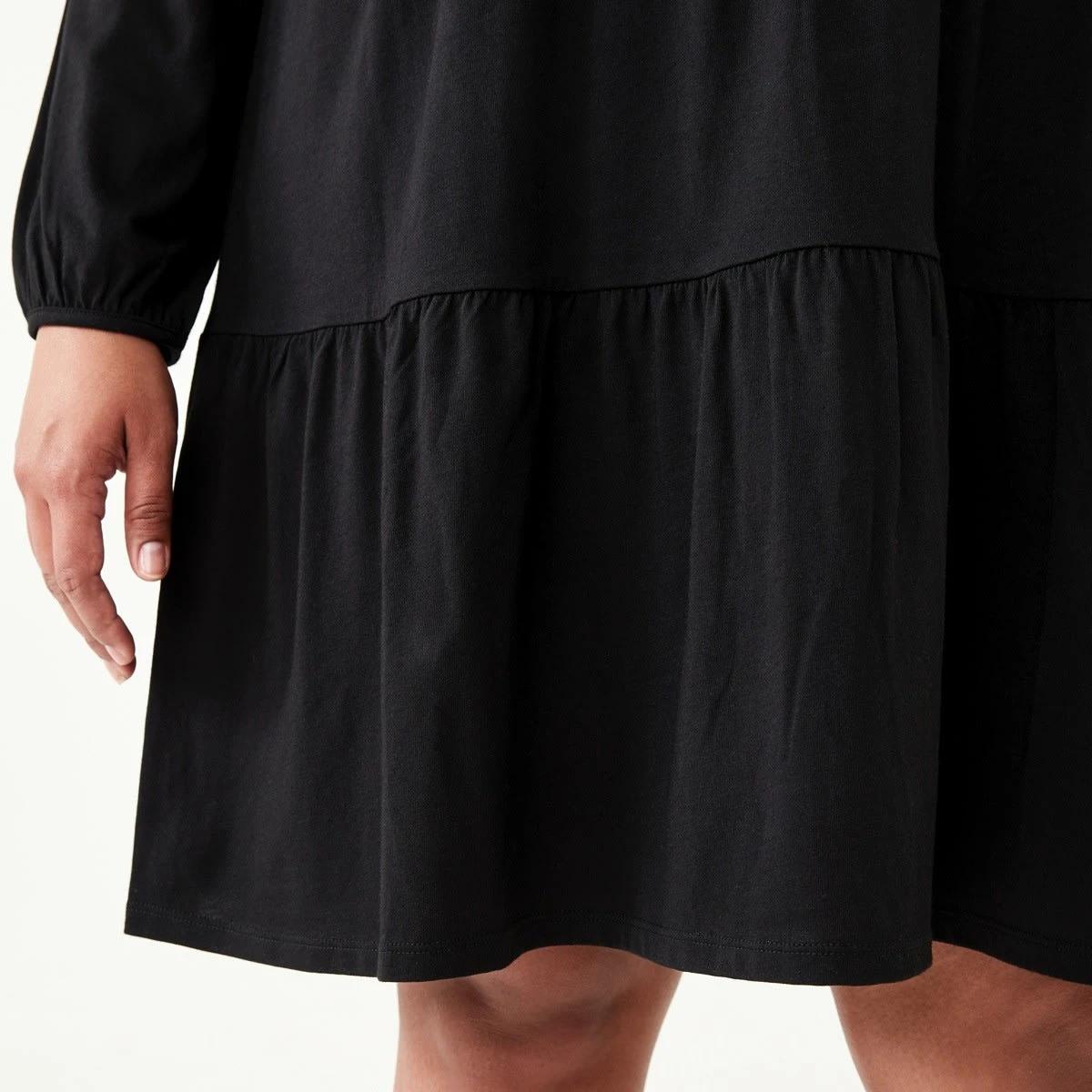 6 Curve Long Sleeve Frill Hem Dress Black, 6 of 7