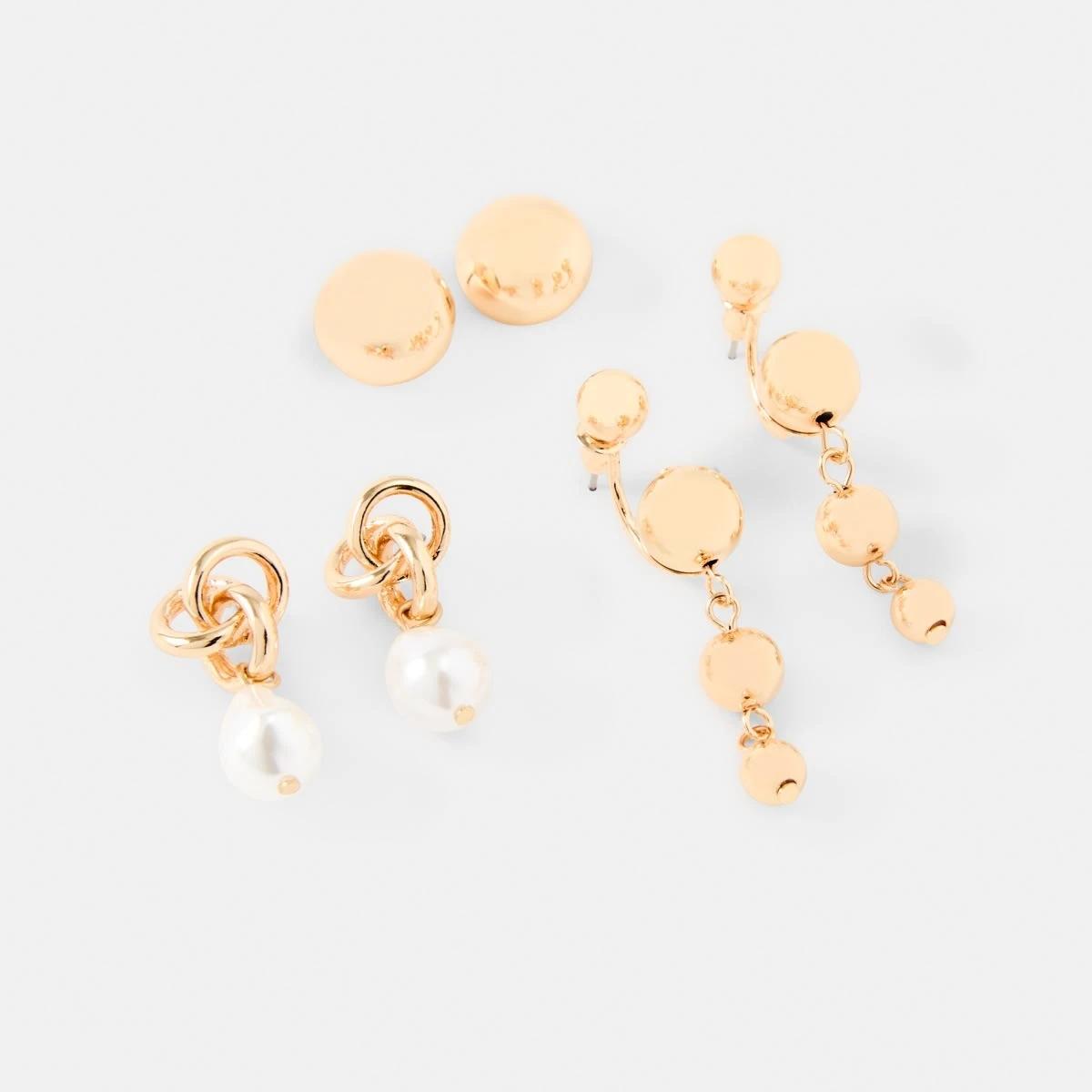1 3 Pack Dainty Drop Earrings - Gold Tone Gold, 1 of 5