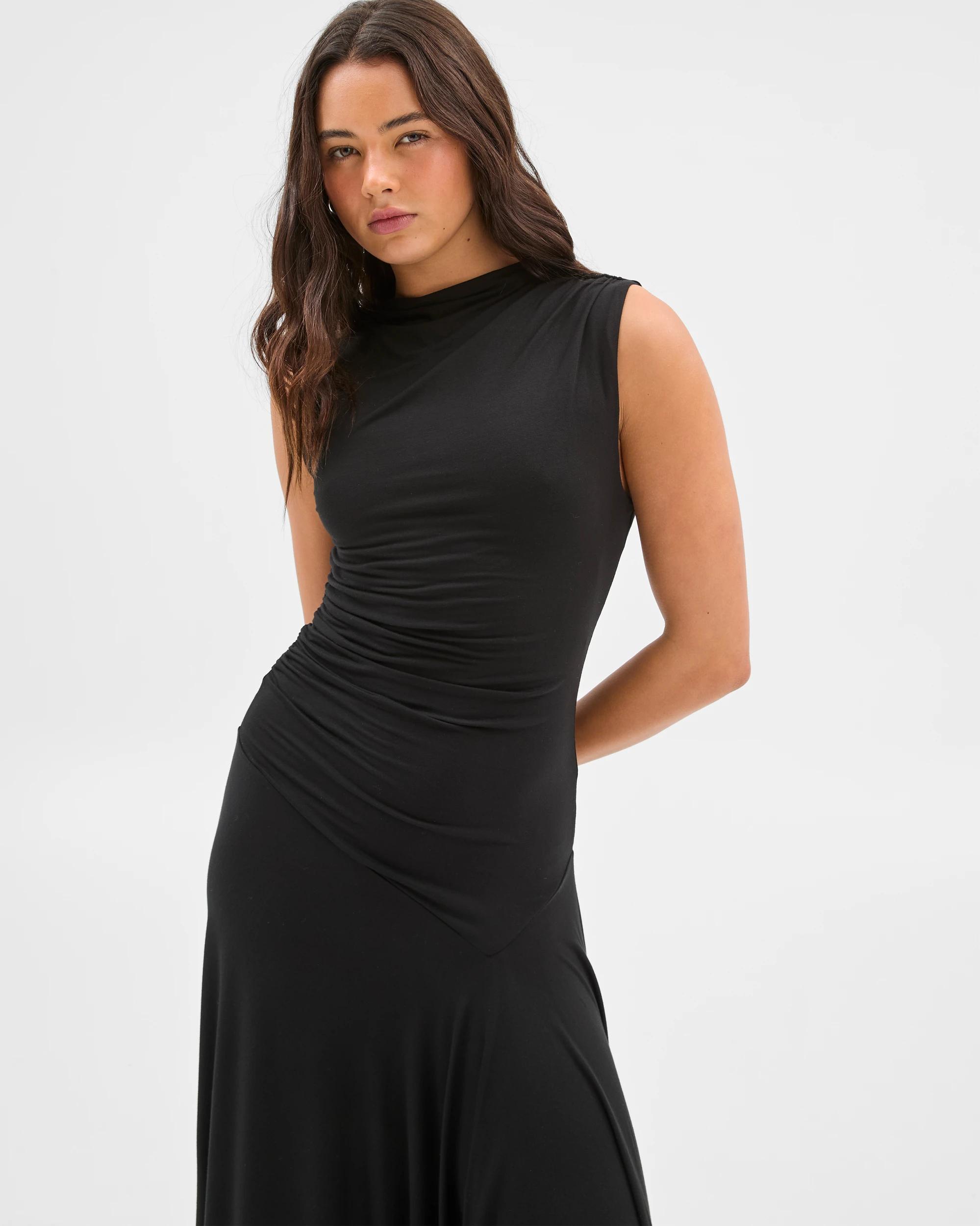 2 Drape Hanky Hem Midi Dress - Lily Loves BLACK, 2 of 7