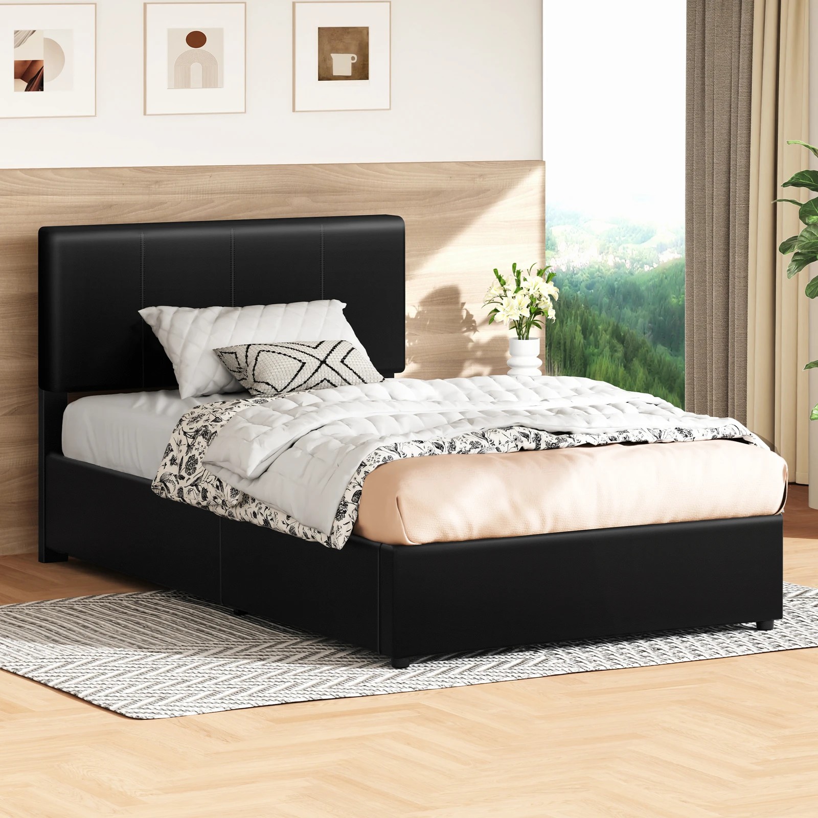 2 Alfordson Bed Frame King Single Gas Lift Storage Adjustable Headboard Luria - Black, 2 of 9