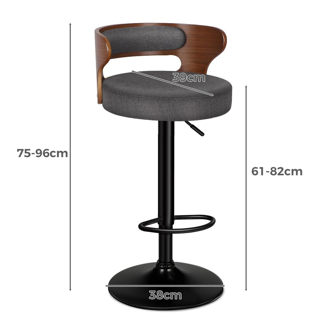 3 Alfordson 2x Bar Stool Kitchen Swivel Chair Wooden Linen Fabric Ramiro - Grey, 3 of 9