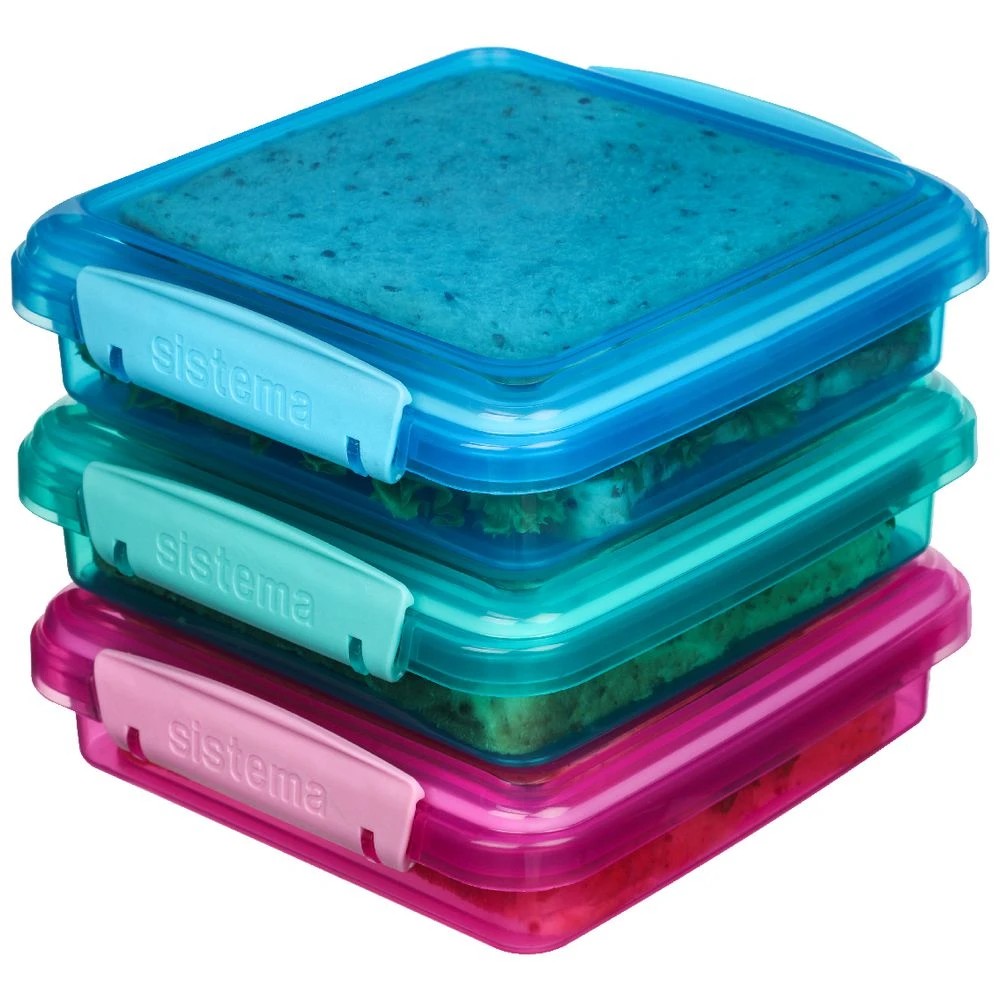 2 Sistema Sandwich Box To Go 450mL 3Pk Pink/Blue/Teal, 2 of 3