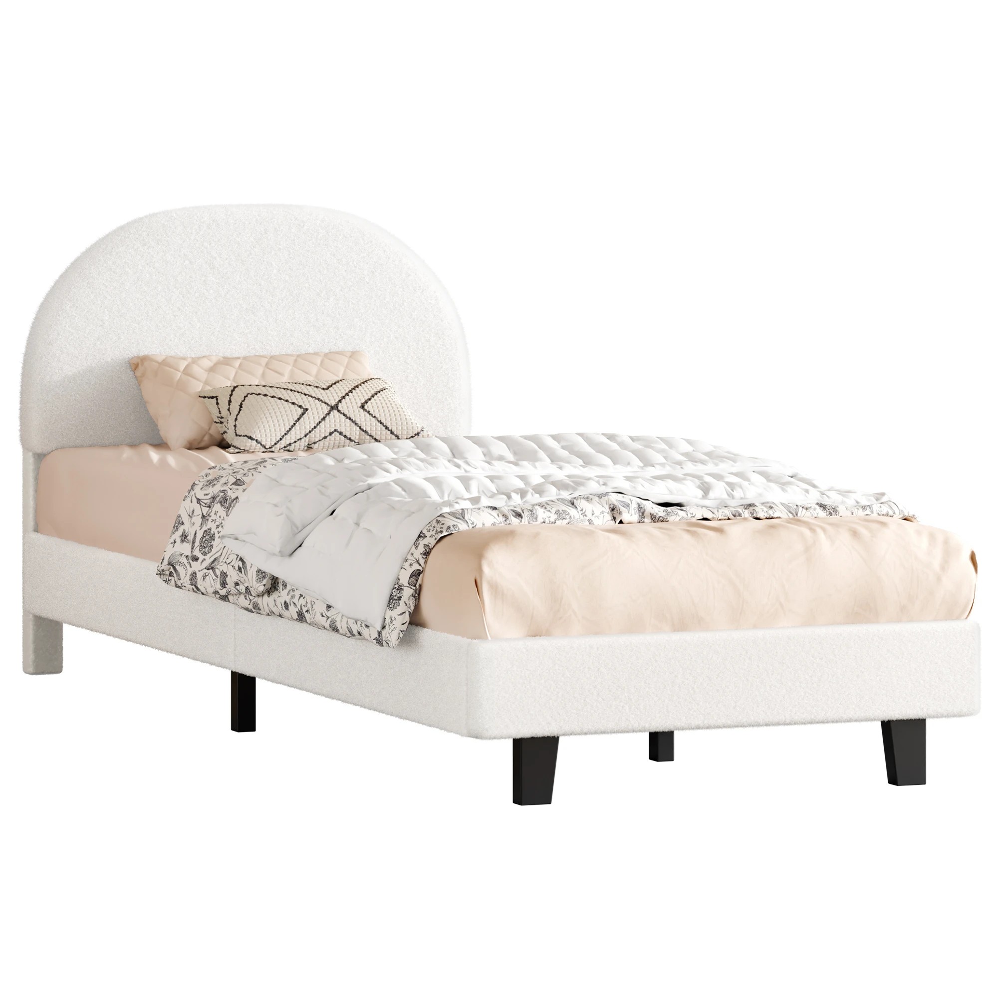 1 Alfordson Bed Frame King Single Size Boucle Mattress Base Platform - White, 1 of 9
