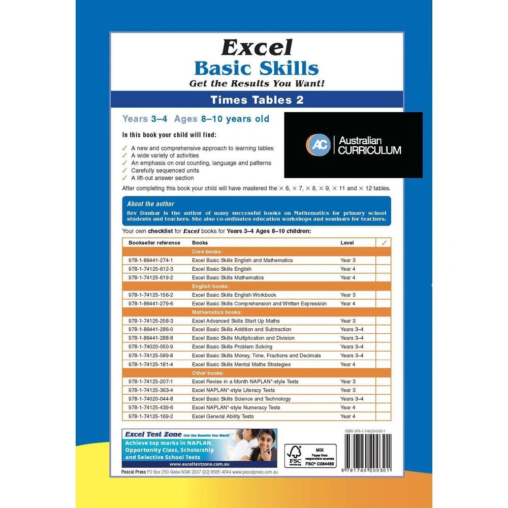 7 Excel Basic Skills: Times Tables Book 2 Year 3-4, 7 of 7