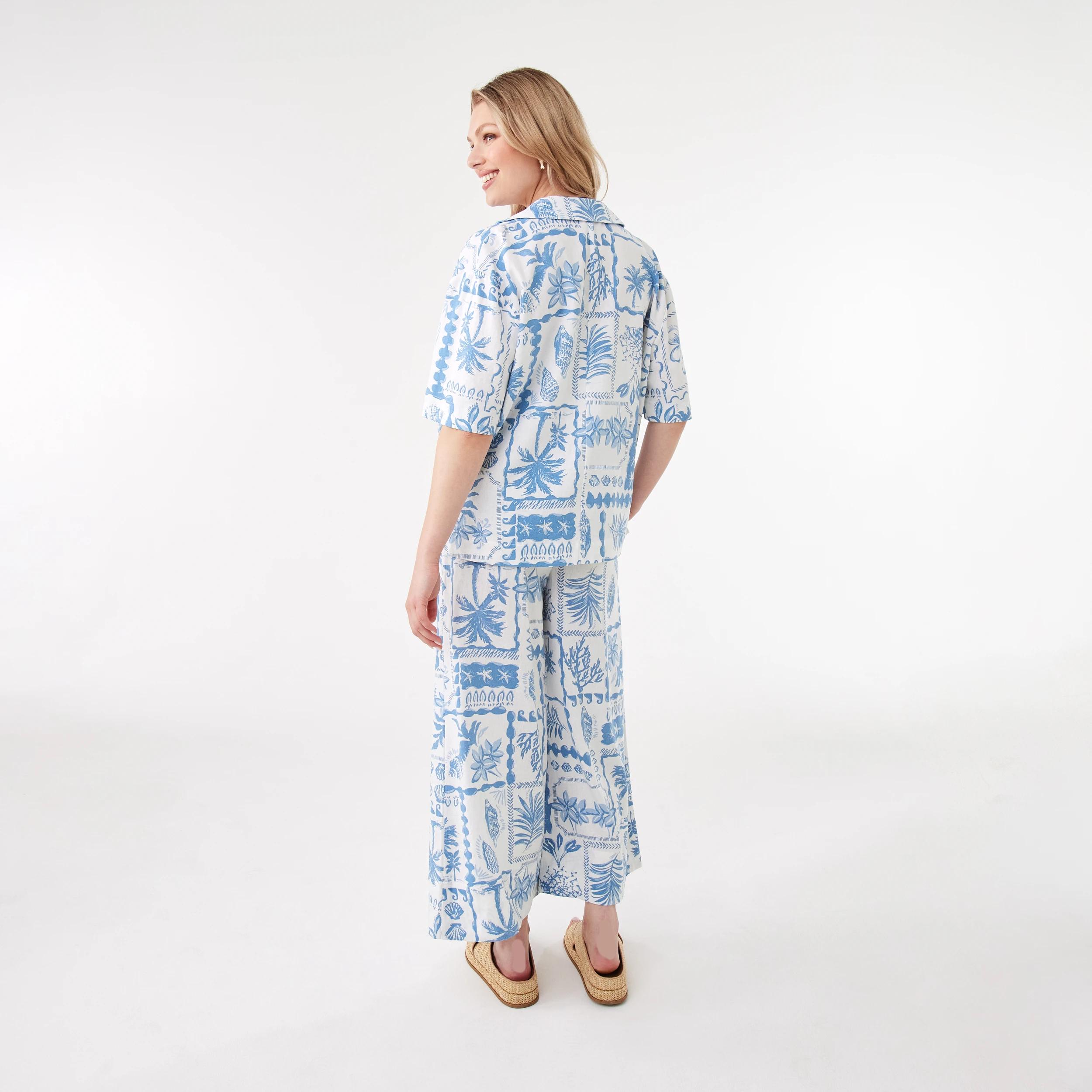 4 Short Sleeve Boxy Linen Blend Shirt Pcard Blue, 4 of 9