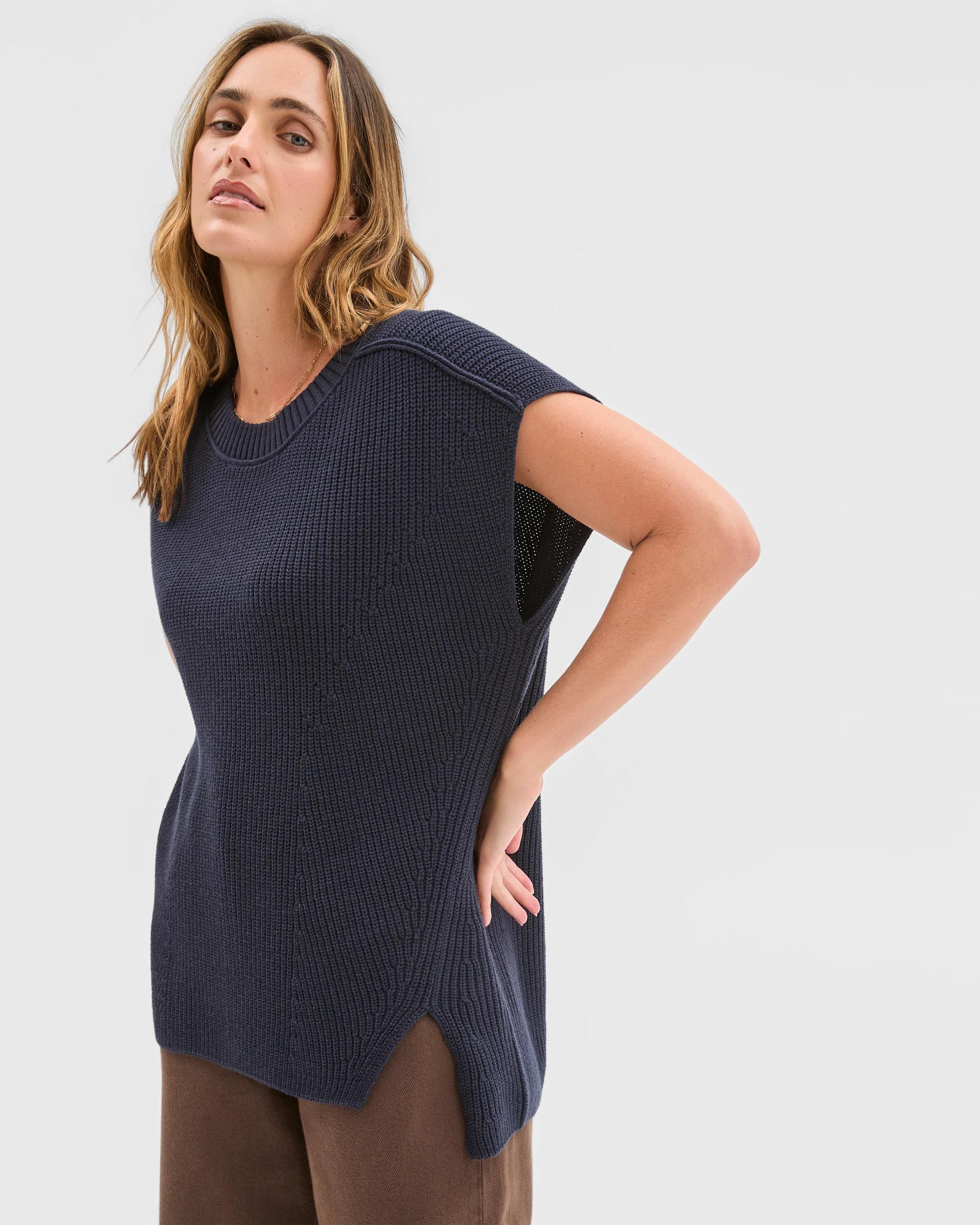 3 Target Woman Australian Cotton Blend Split Hem Vest NIGHT SKY, 3 of 6