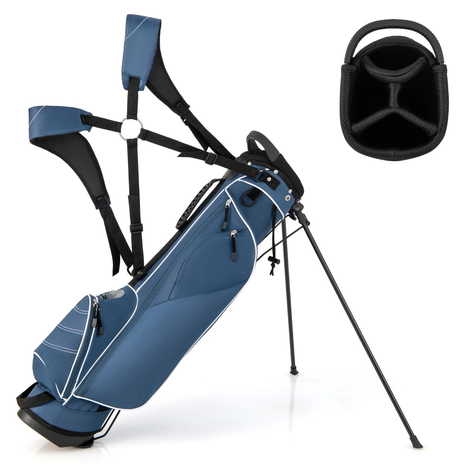 1 Costway Golf Stand Bag w/4 Way Dividers Double Shoulder Straps 4 Pockets for Extra Storage Portable - Blue, 1 of 1