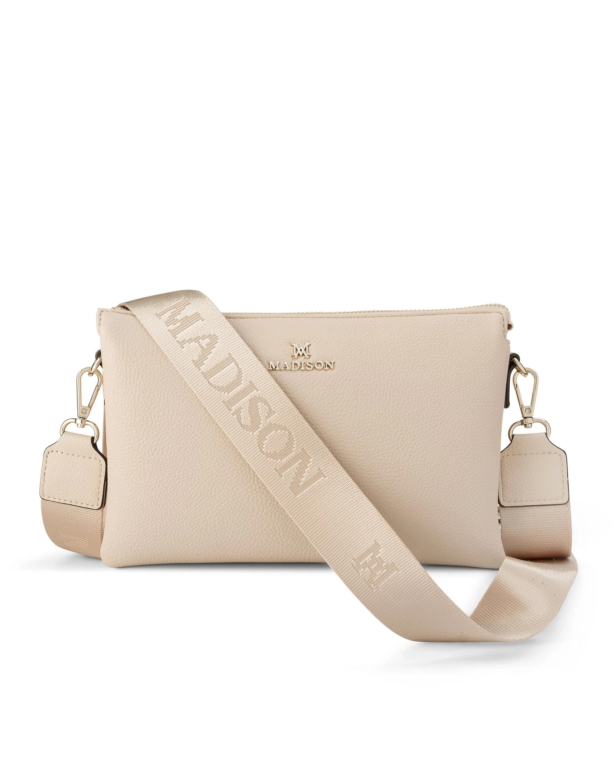 1 Madison Accessories Avery 3 Compartment Crossbody Bag with 2 Straps NUDE, 1 of 4