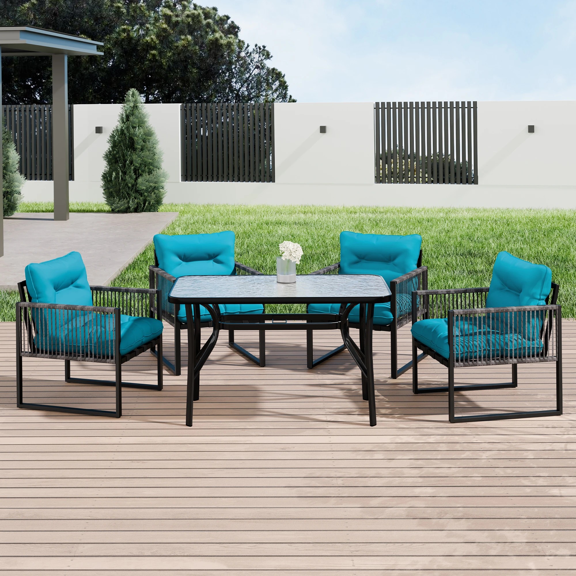 10 Alfordson 5PCS Outdoor Dining Set Table and Lounge Chairs Patio Furniture Wicker - Blue, 10 of 10