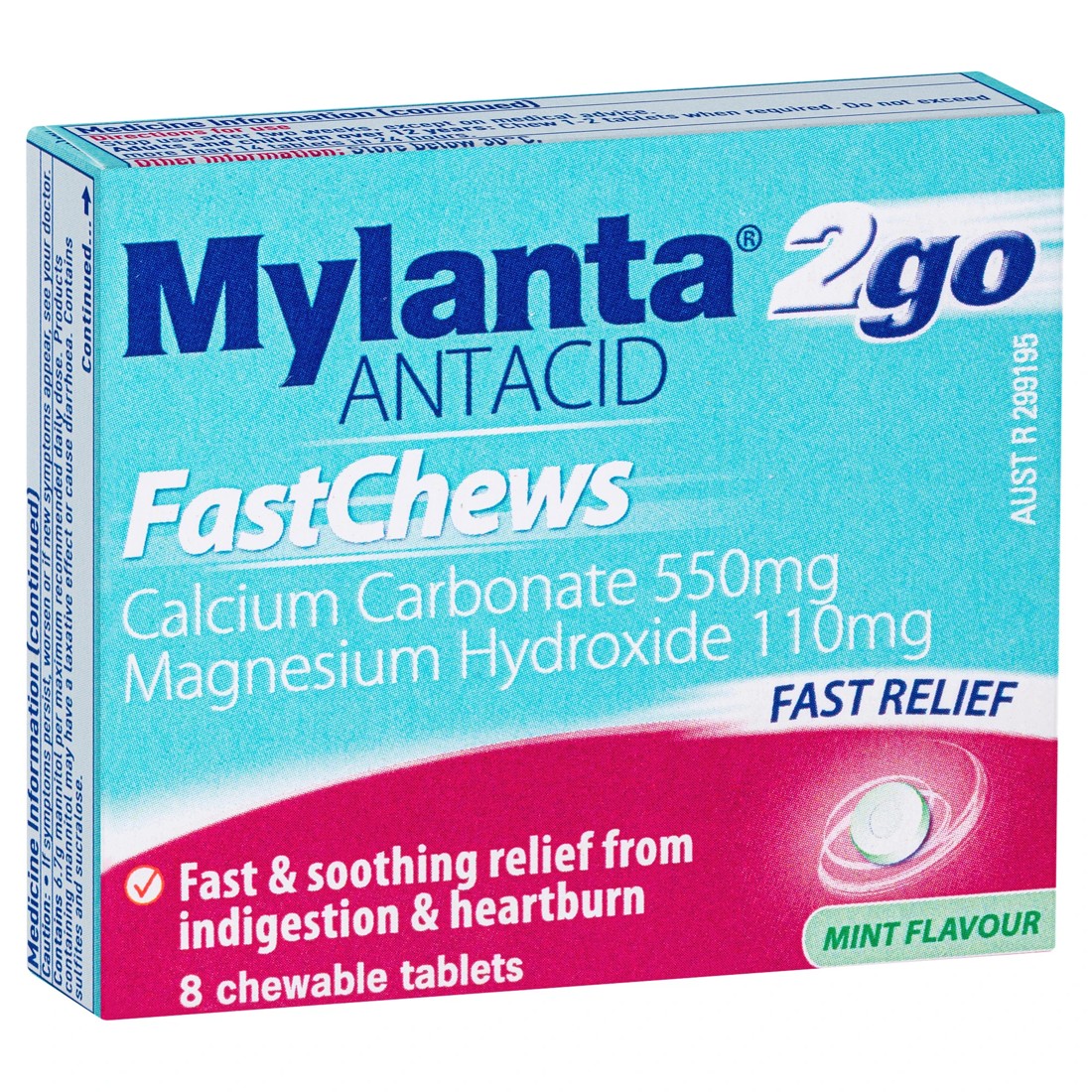 1 8 Pack Mylanta 2Go Antacid FastChews Tablets Mint, 1 of 6