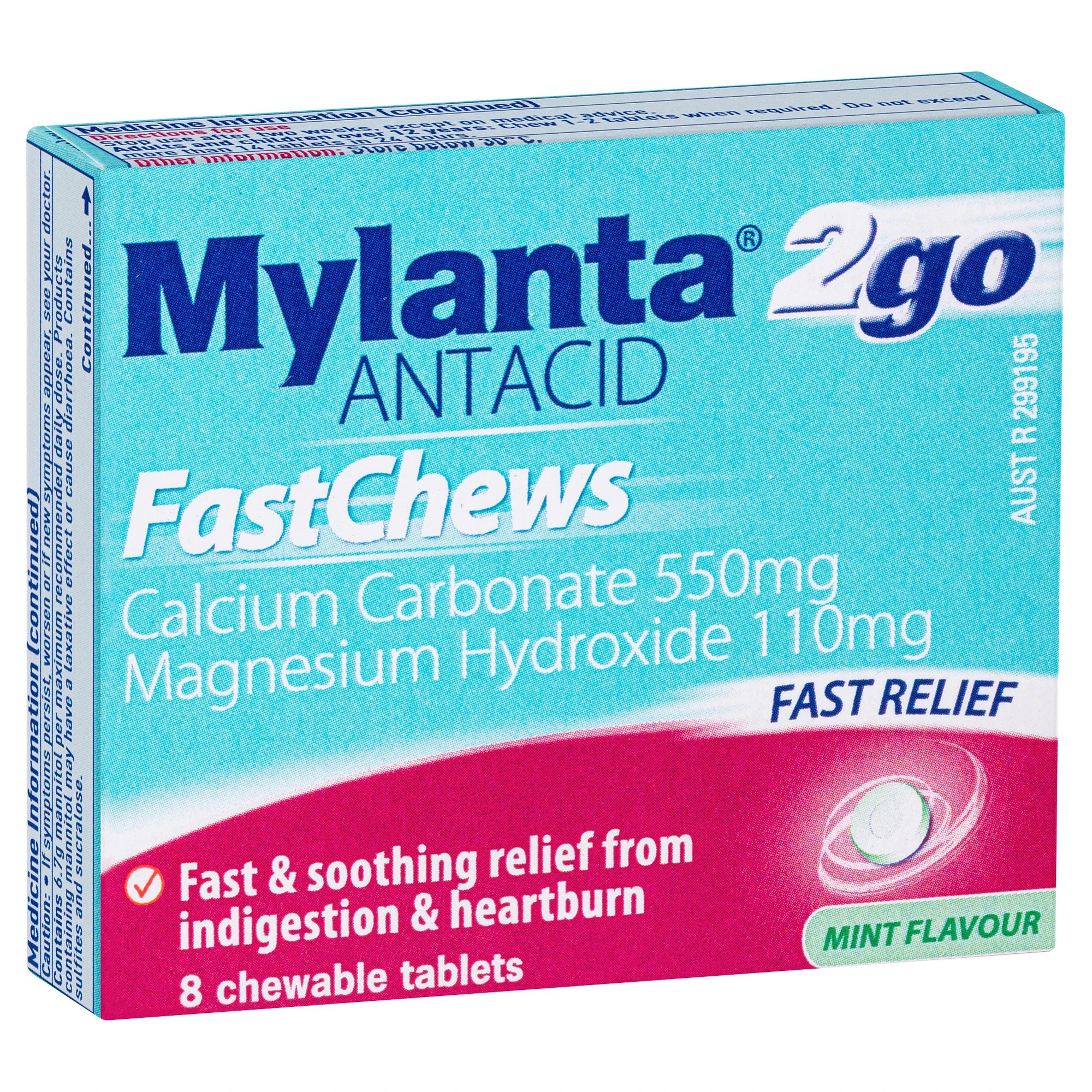 1 8 Pack Mylanta 2Go Antacid FastChews Tablets Mint, 1 of 7